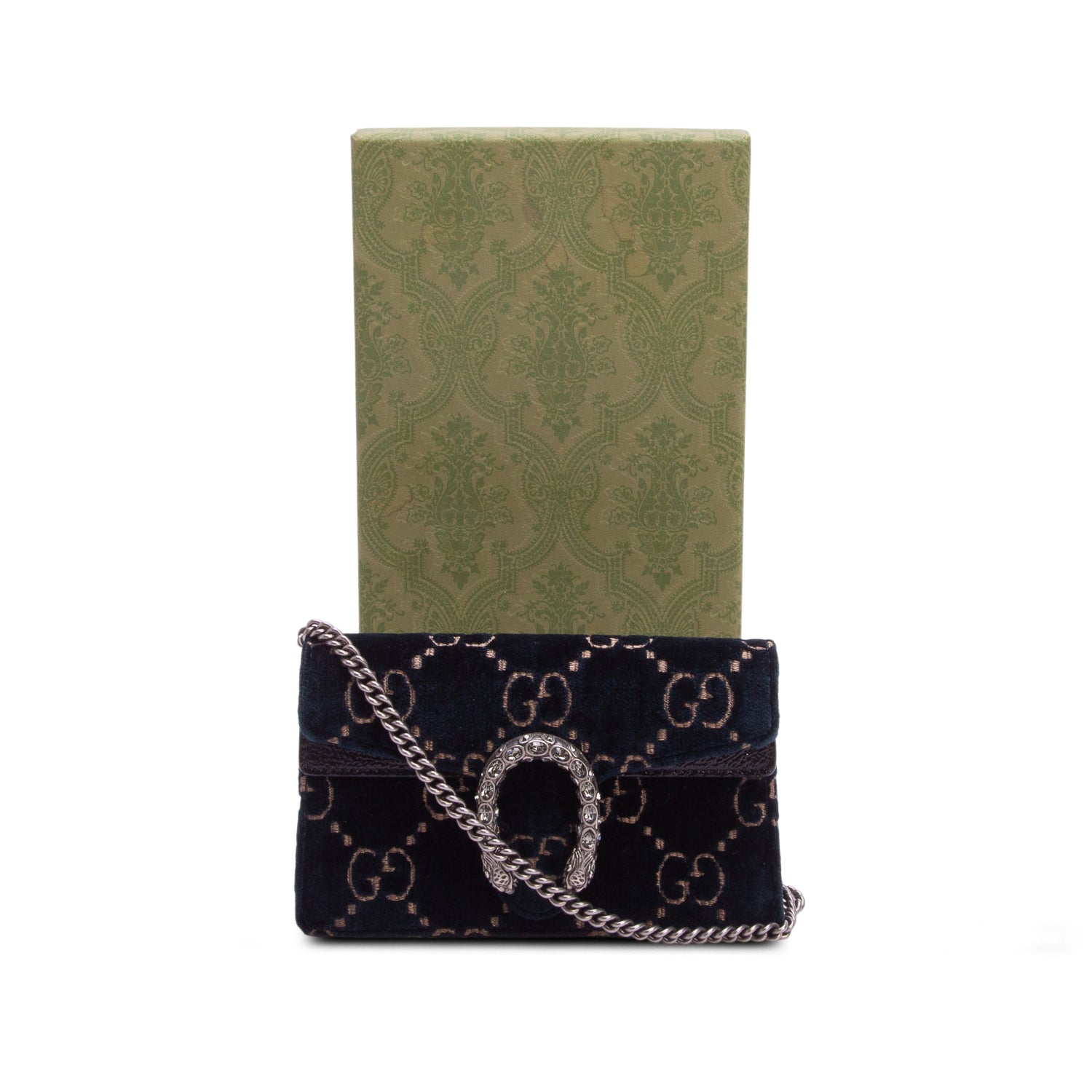 Gucci Blue Velvet GG Monogram Super Mini Dionysus Shoulder Bag w/ Box