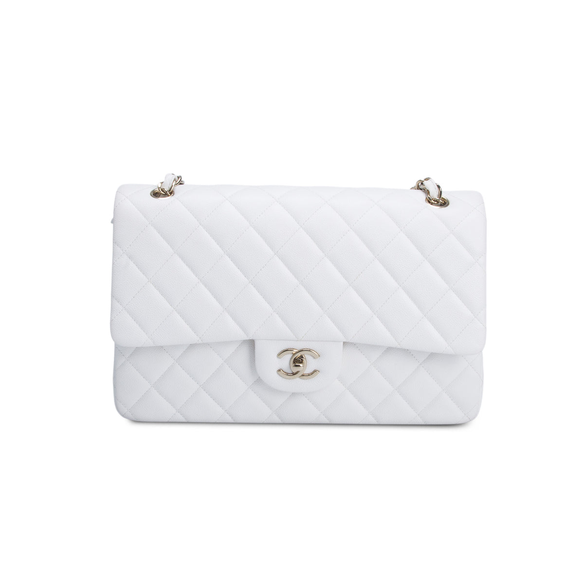 Chanel White Caviar Jumbo Classic Double Flap Bag
