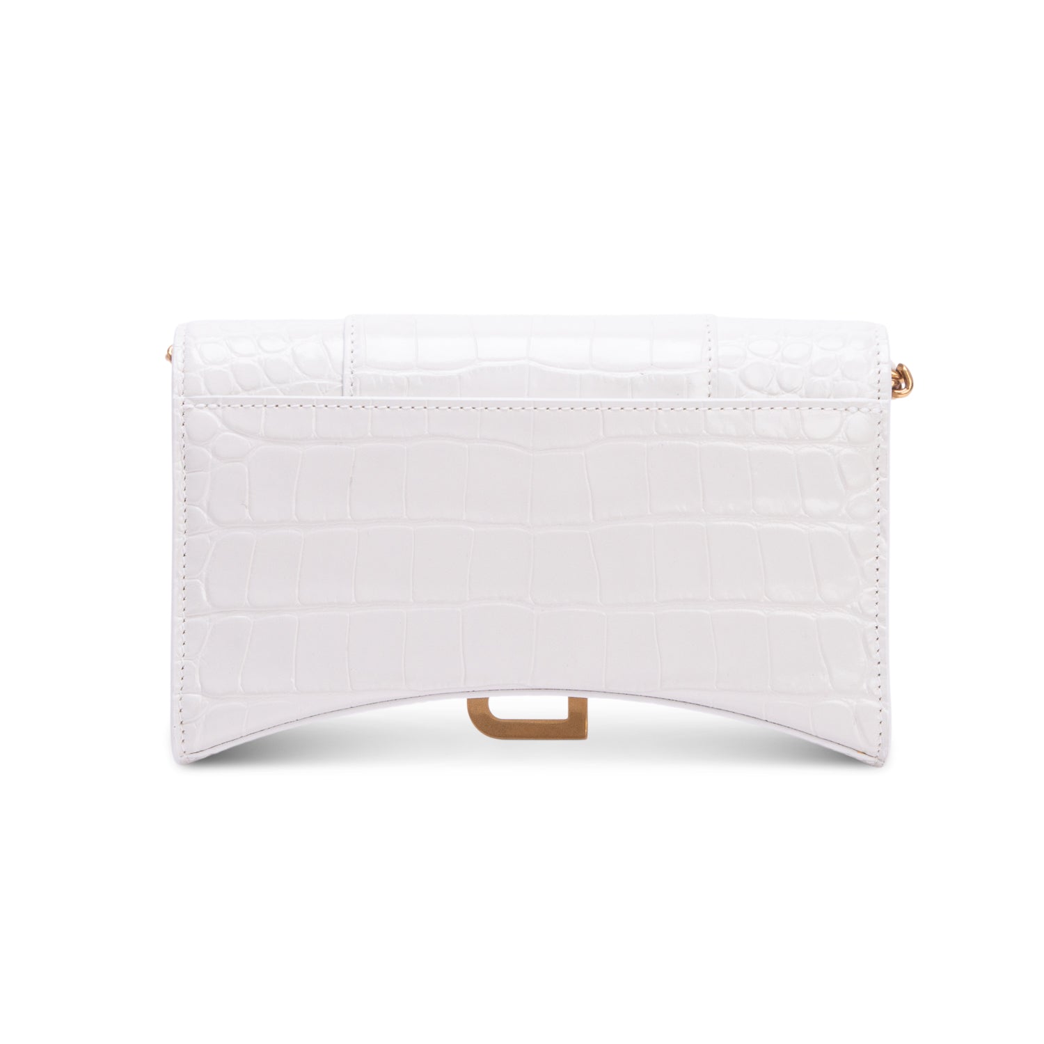 Balenciaga White Shiny Calfskin Croc Embossed Hourglass Wallet on Chain w/ Box