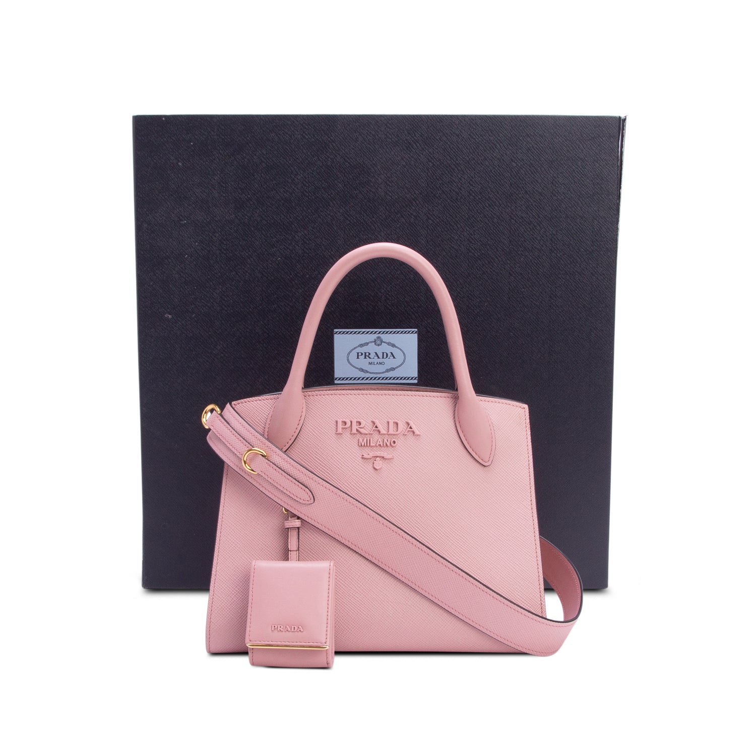 Prada Pink Saffiano Cuir Calfskin Small Monochrome Top Handle Tote w/ Box, Authenticity Card & Strap