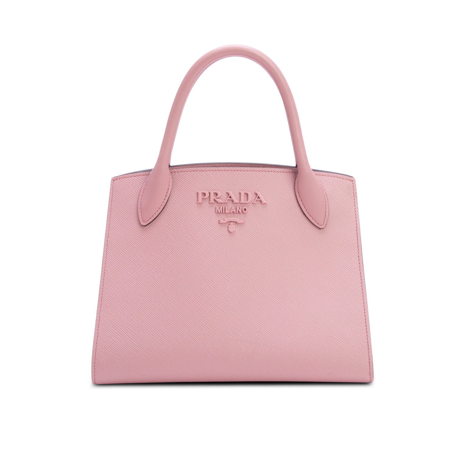 Prada Pink Saffiano Cuir Calfskin Small Monochrome Top Handle Tote w/ Box, Authenticity Card & Strap