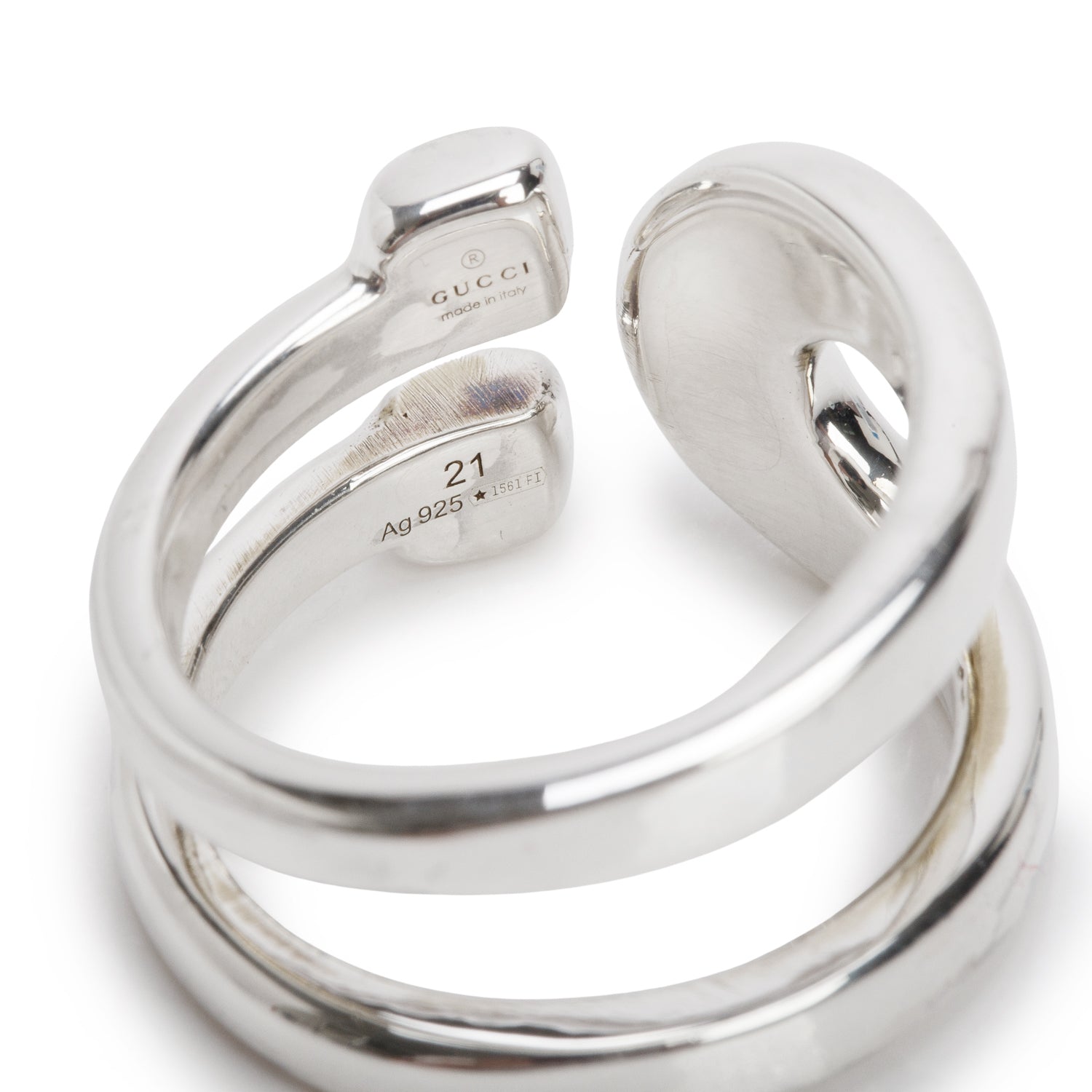 Gucci Sterling Silver Stirrup Wrapped Horsebit Ring, Size 8