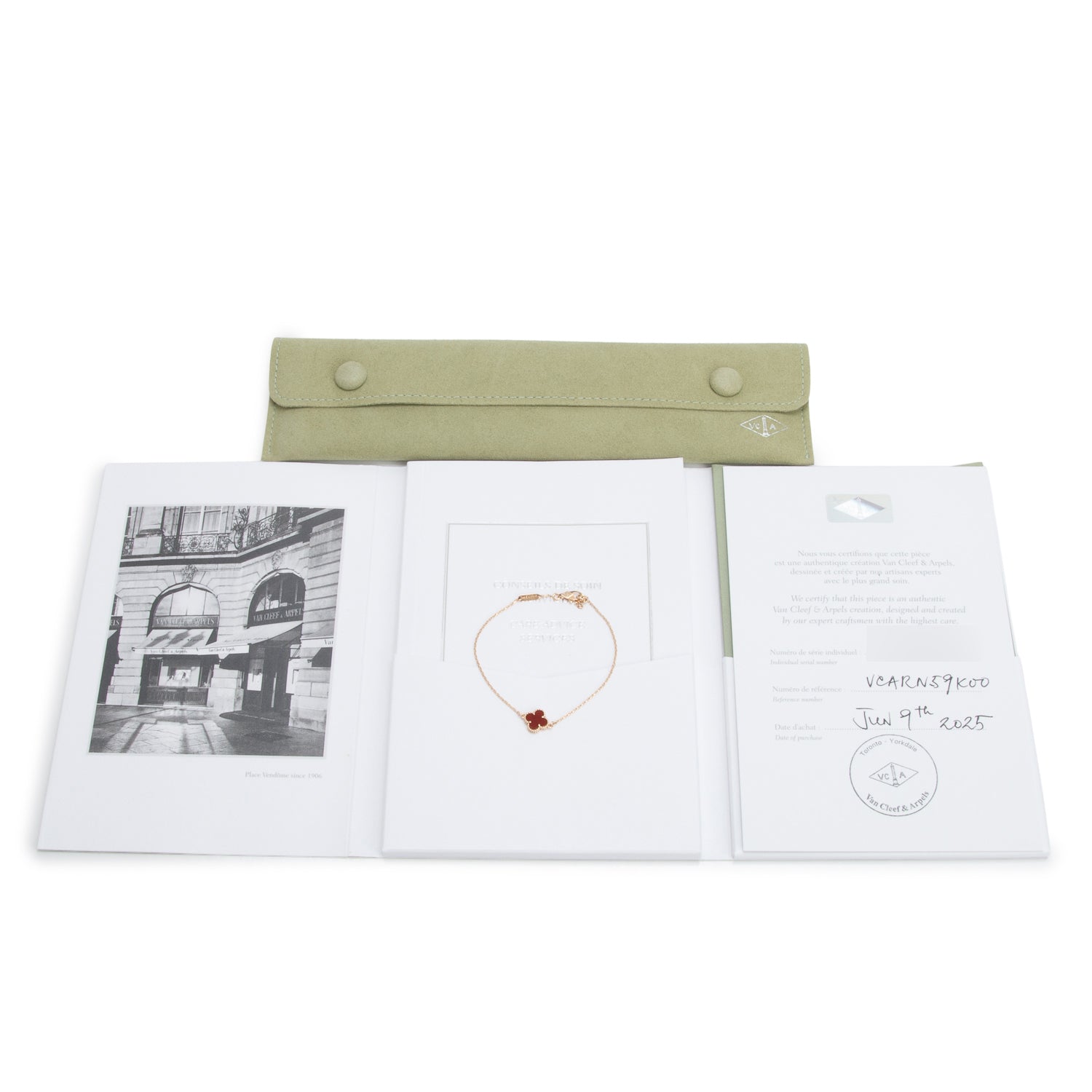 Van Cleef & Arpels 2025 18k Rose Gold Sweet Alhambra 1 Motif Carnelian Bracelet w/ Pouch & Certificate