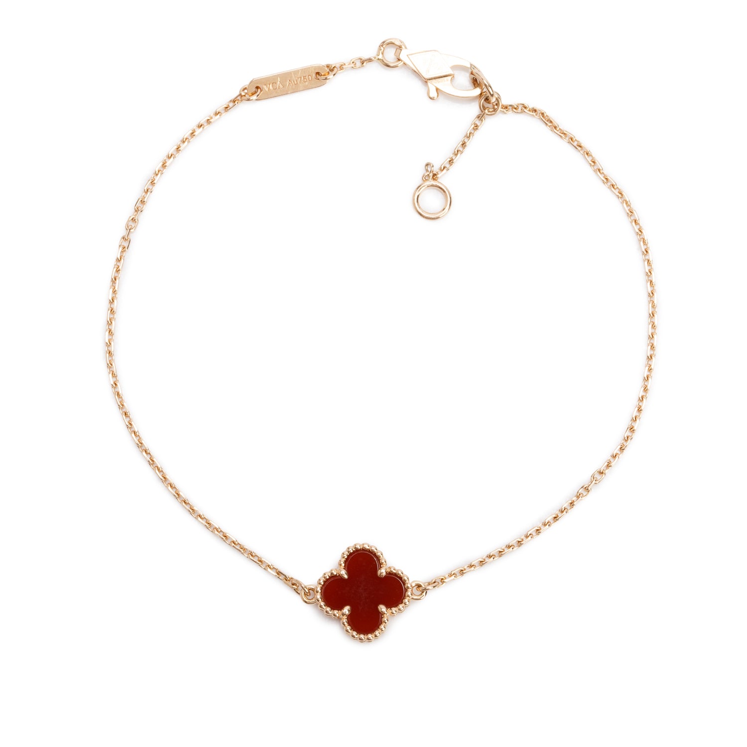 Van Cleef & Arpels 2025 18k Rose Gold Sweet Alhambra 1 Motif Carnelian Bracelet w/ Pouch & Certificate