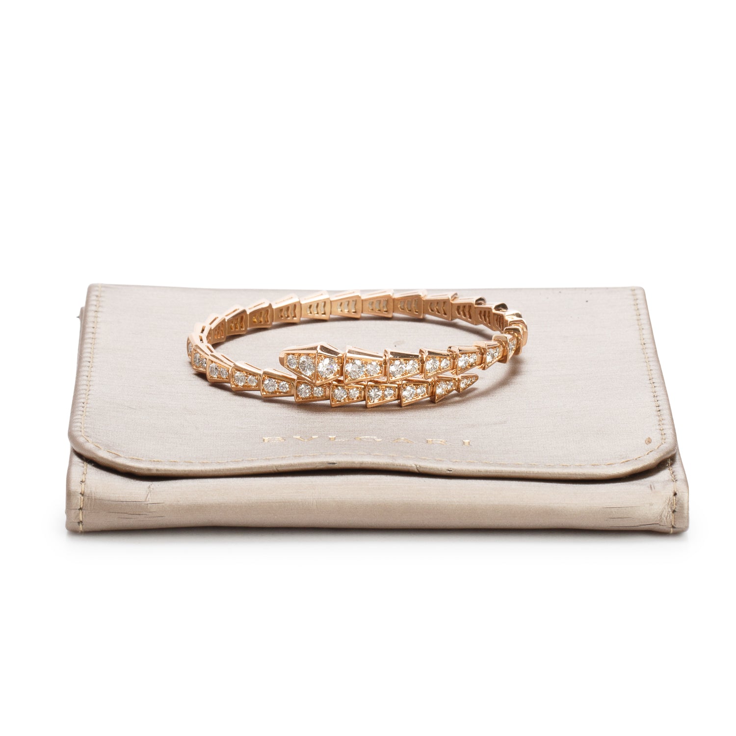 BVLGARI 18k Rose Gold Diamond Serpenti Viper Bracelet, Size M w/ Pouch & Receipt