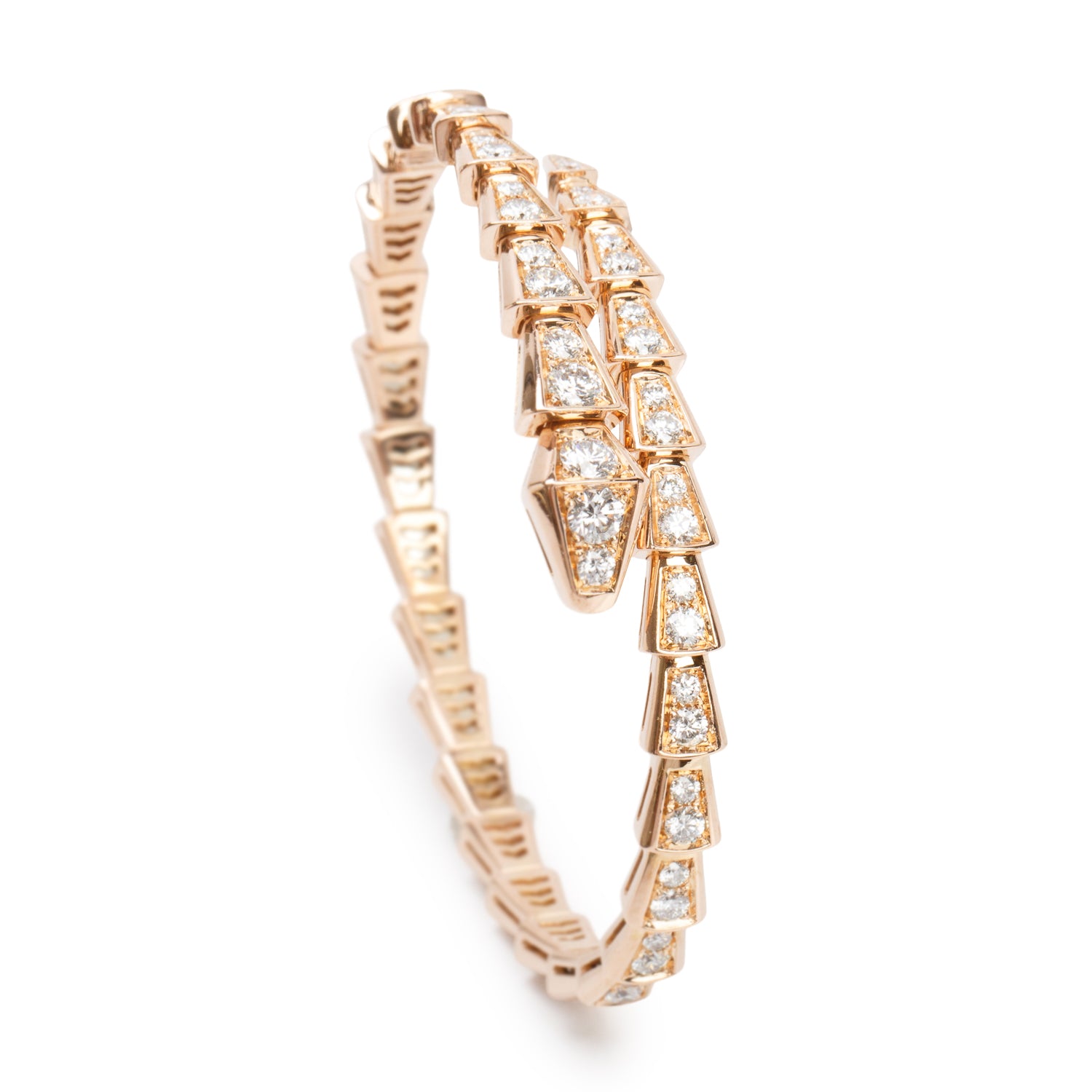 BVLGARI 18k Rose Gold Diamond Serpenti Viper Bracelet, Size M w/ Pouch & Receipt