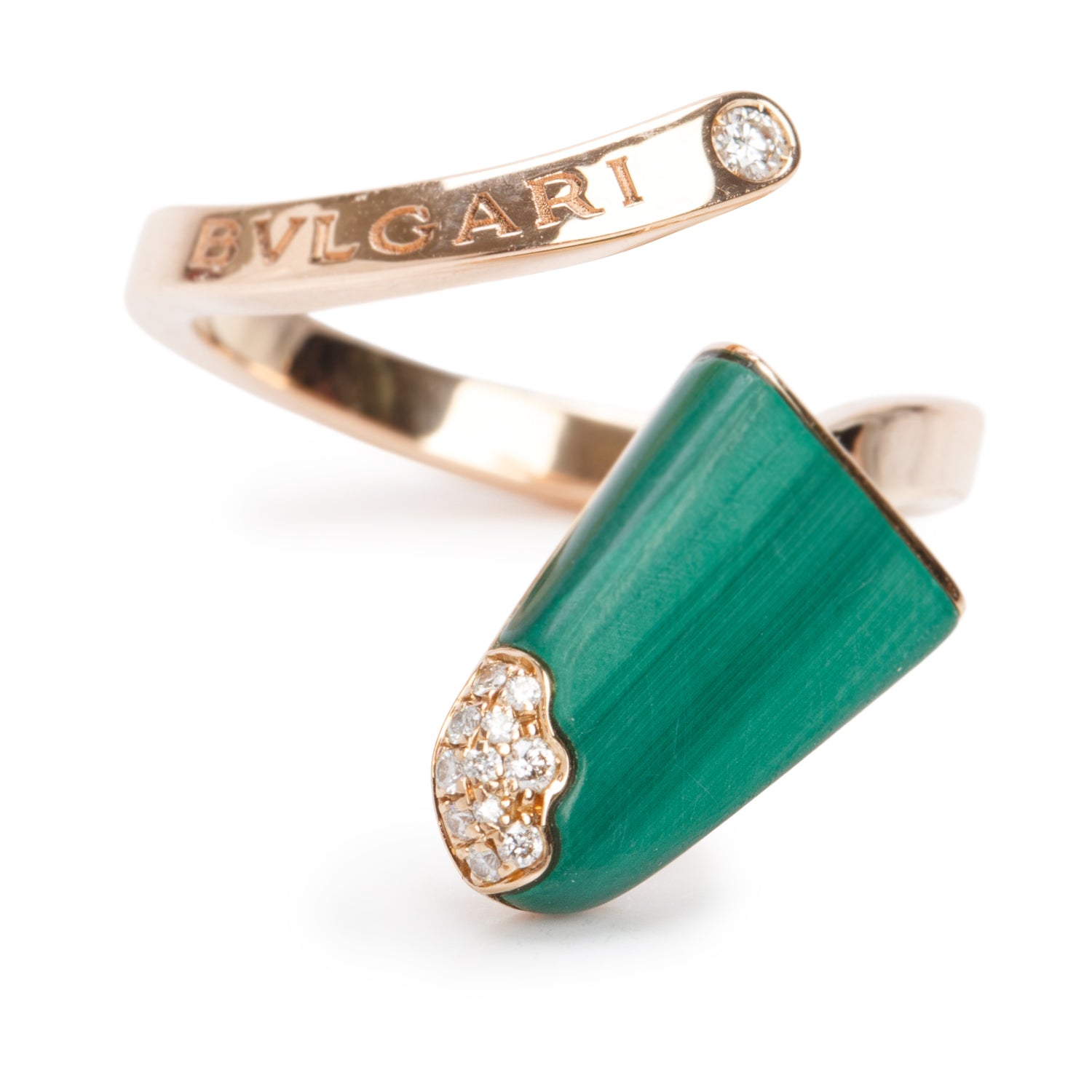 BVLGARI 18k Rose Gold Malachite & Diamond Gelati Ring, Size 50 5 w/ Receipt