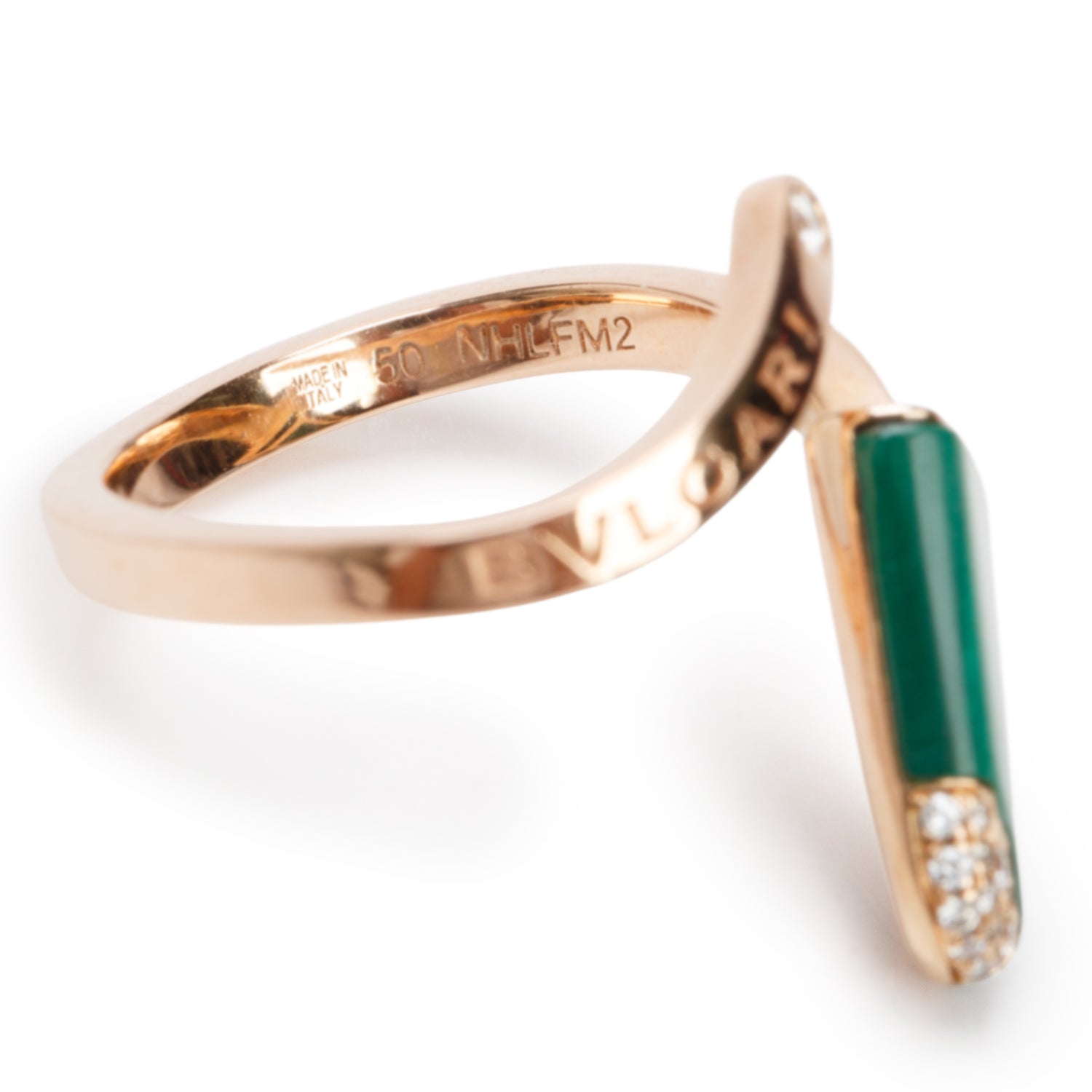BVLGARI 18k Rose Gold Malachite & Diamond Gelati Ring, Size 50 5 w/ Receipt