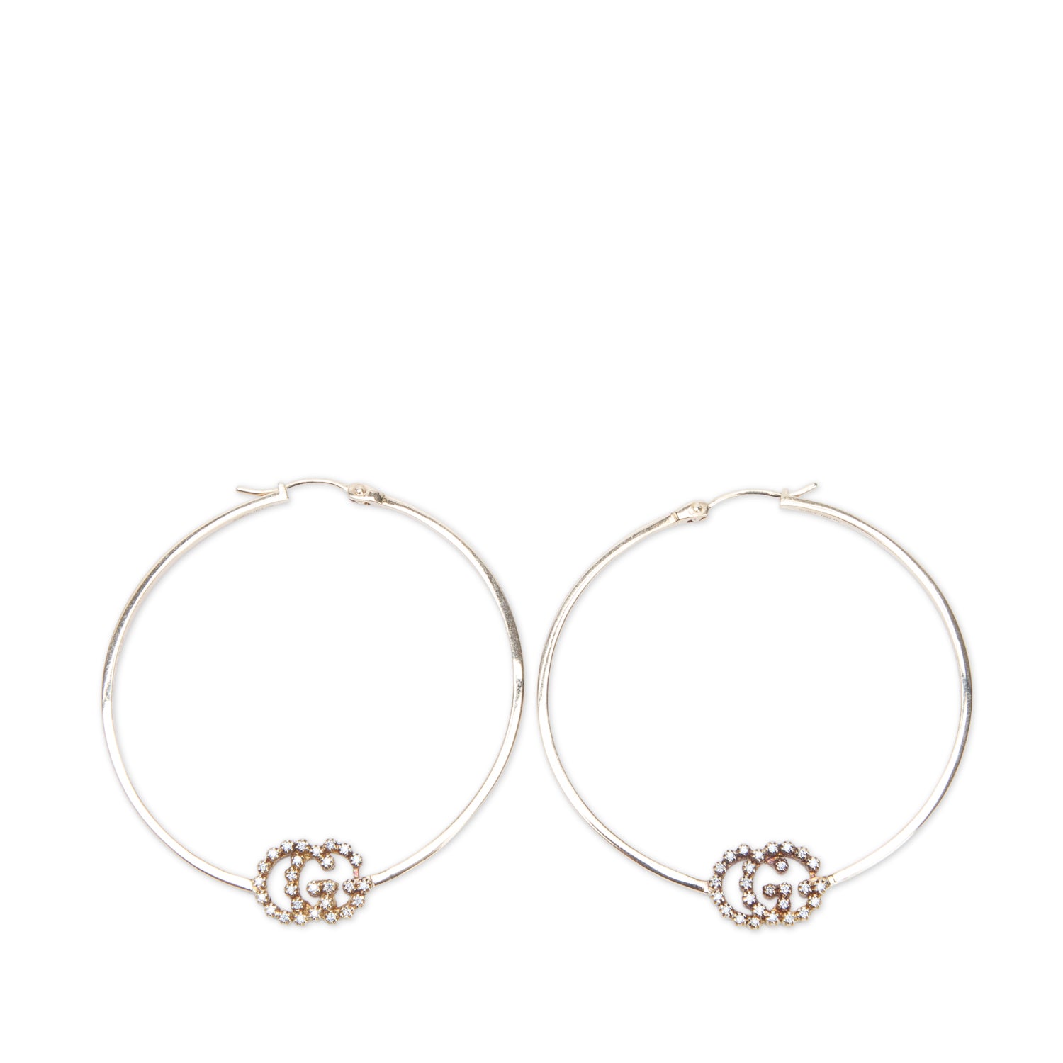 Gucci 18k Yellow Gold Diamond GG Running Hoop Earrings w/ Box