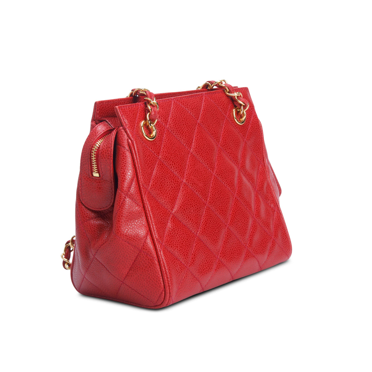 Chanel Red Quilted Caviar Leather Mini Tote w/ Authenticity Card