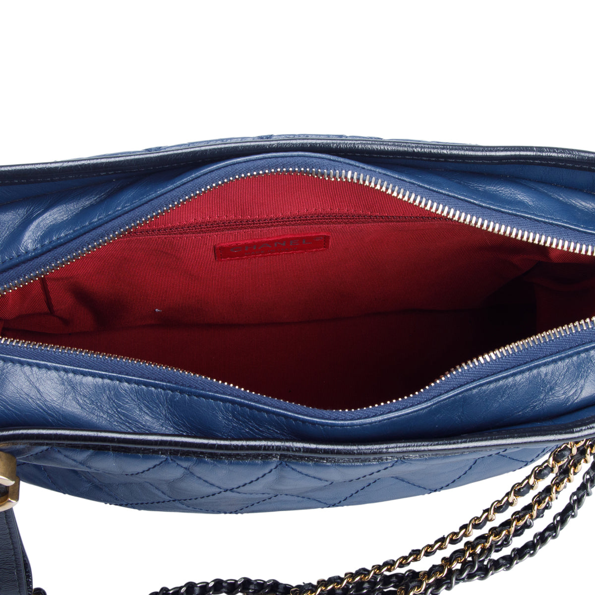 Chanel Blue & Black Aged Calfskin Leather Medium Gabrielle Hobo w/ Receipt