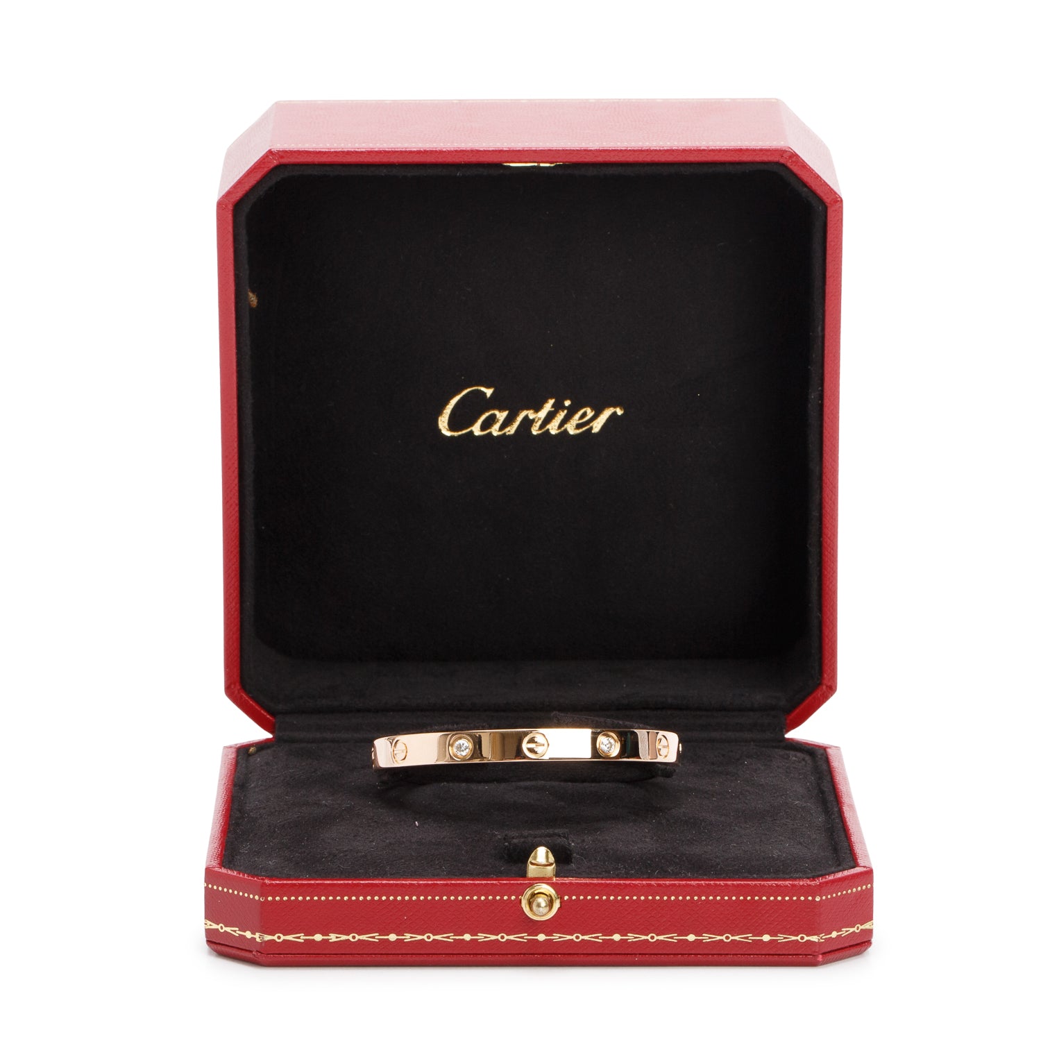 Cartier 18k Rose Gold Love Bracelet with 4 Diamonds, Classic Model Size 16 w/ Box & Receipt