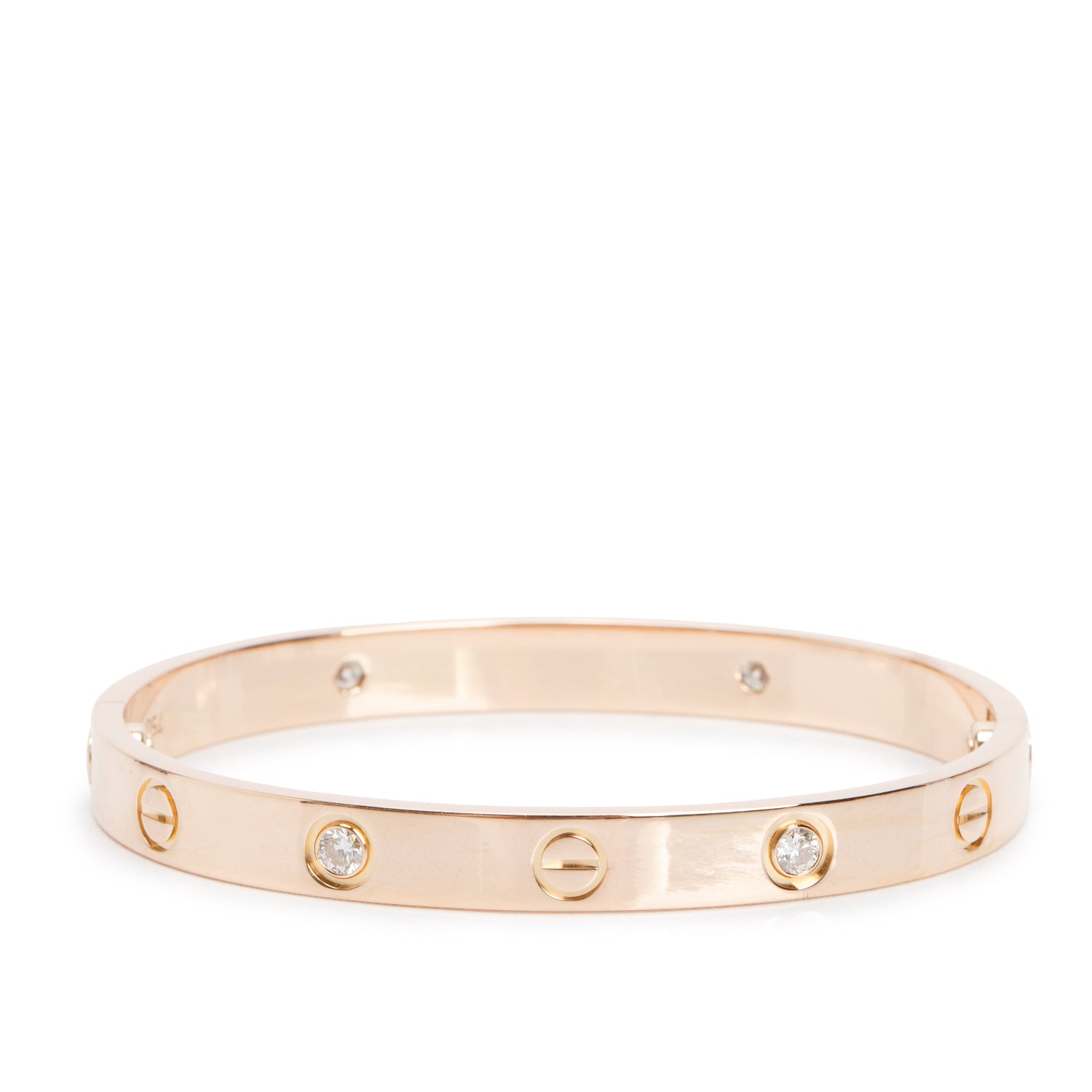 Cartier 18k Rose Gold Love Bracelet with 4 Diamonds, Classic Model Size 16 w/ Box & Receipt