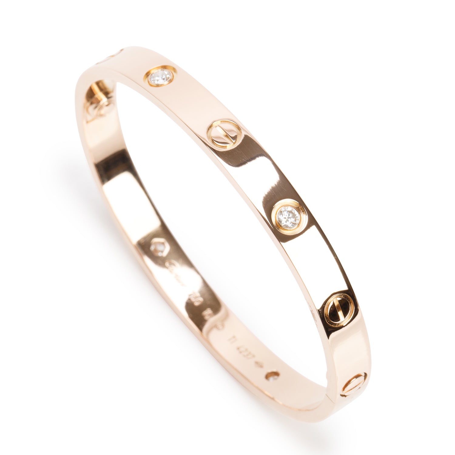 Cartier 18k Rose Gold Love Bracelet with 4 Diamonds, Classic Model Size 16 w/ Box & Receipt