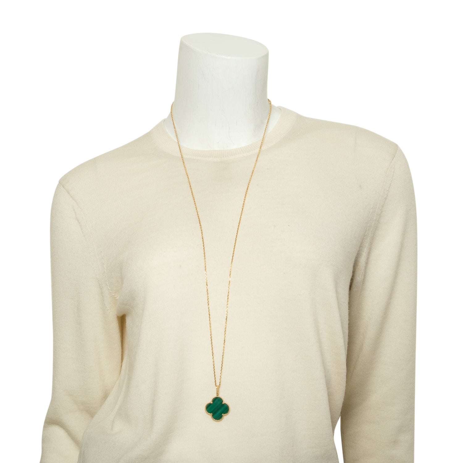 Van Cleef & Arpels 18k Yellow Gold Malachite Magic Alhambra 1 Motif Long Necklace w/ Box, Receipt, & Certificate