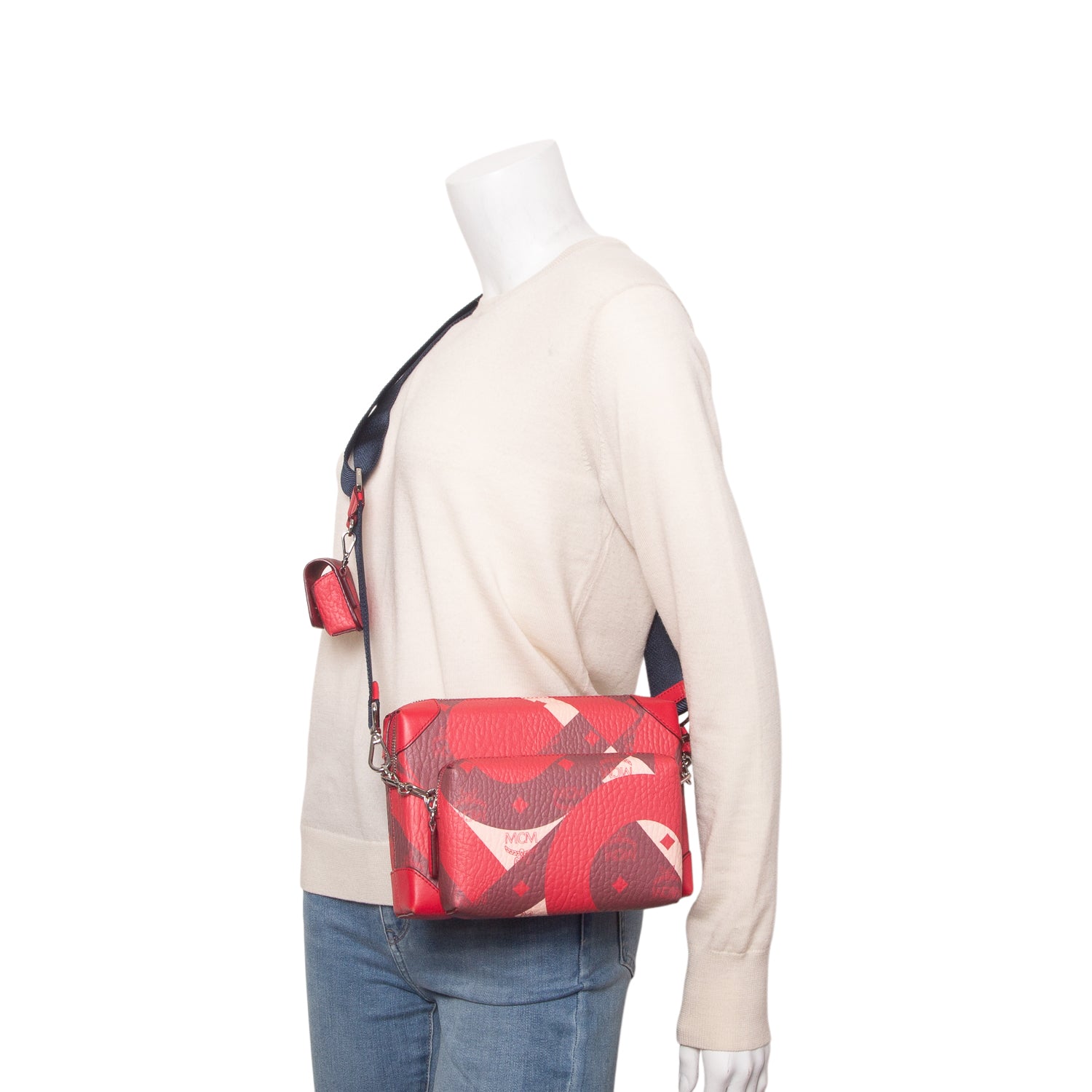 MCM Red Printed Visetos Klassik Multifunction Crossbody Bag