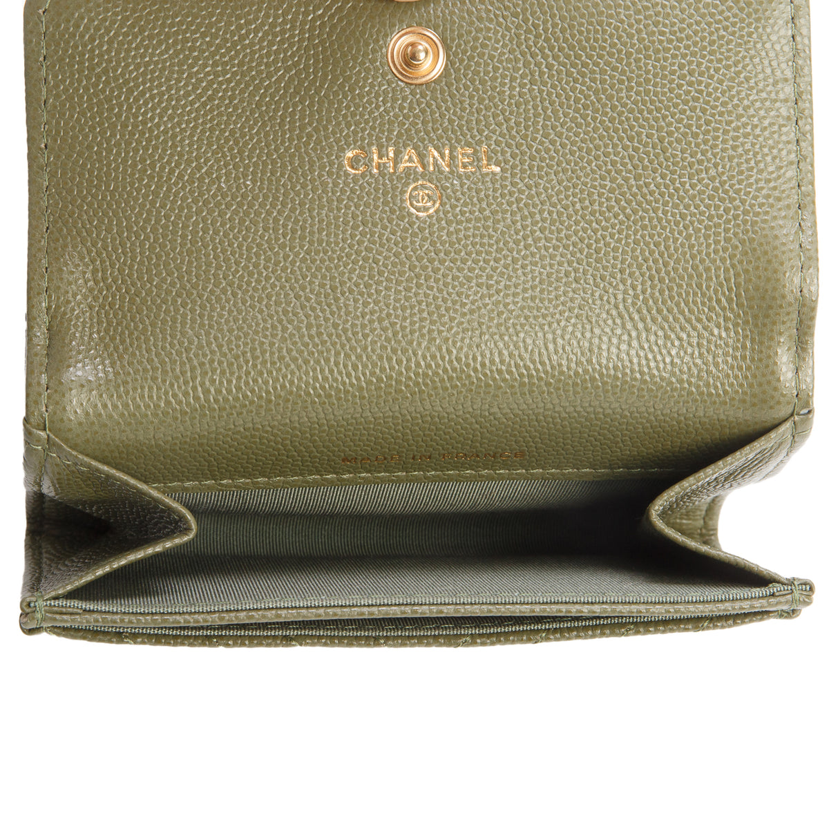 Chanel 2021 Khaki Green Chevron Calfskin Boy Flap Card Holder w/ Box & Authenticity Card