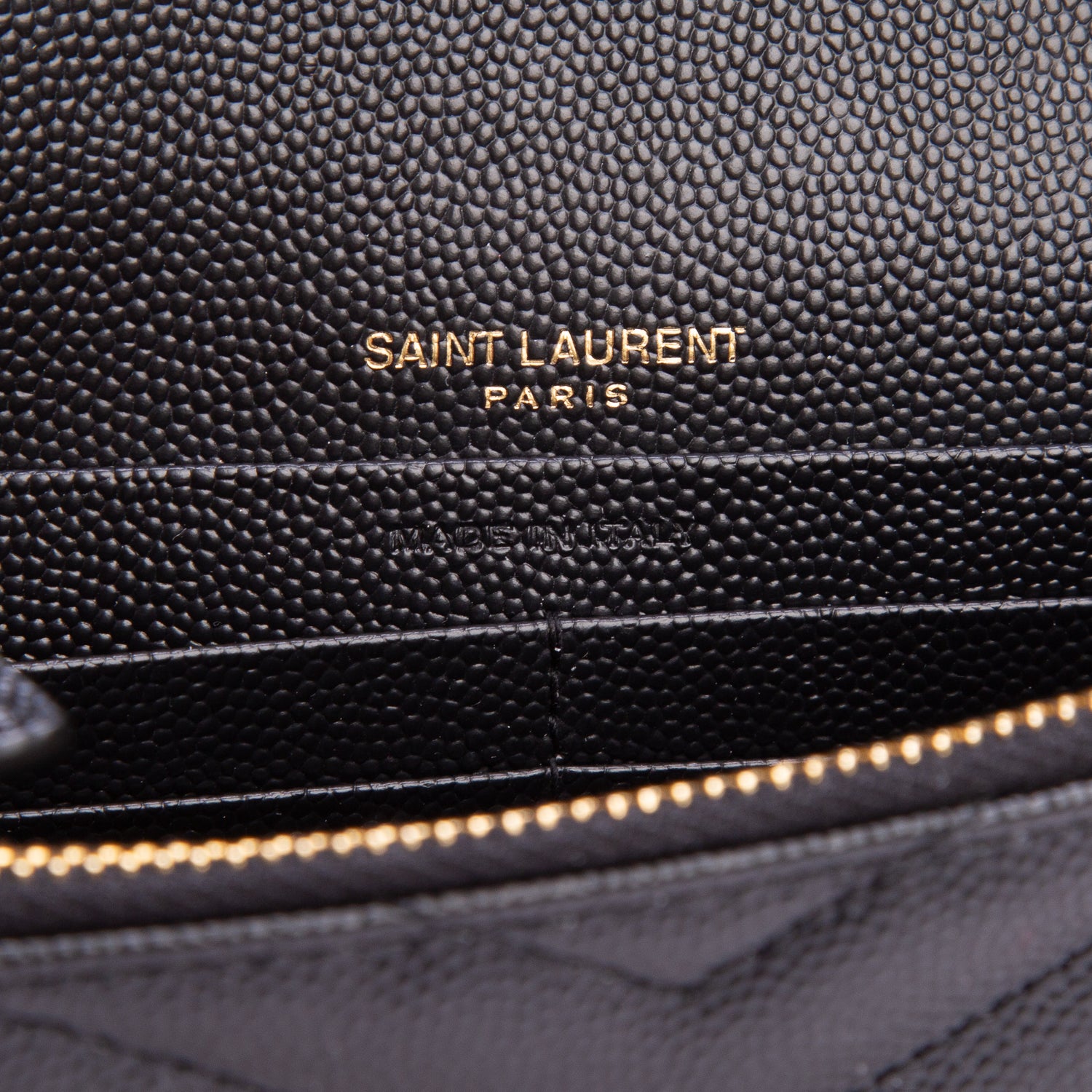 Saint Laurent 2025 Black Grain De Poudre Chevron Cassandre Envelope Chain Wallet w/ Box