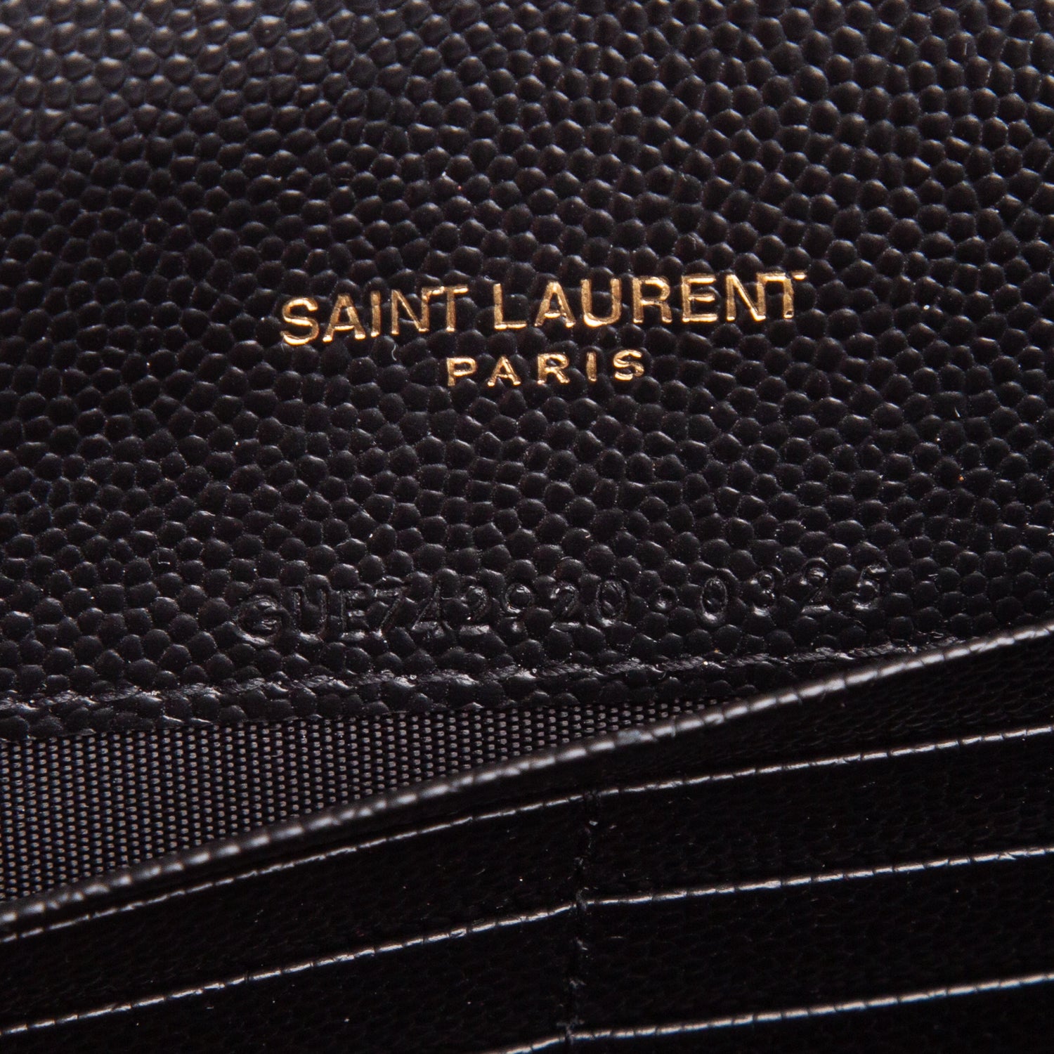 Saint Laurent 2025 Black Grain De Poudre Chevron Cassandre Envelope Chain Wallet w/ Box