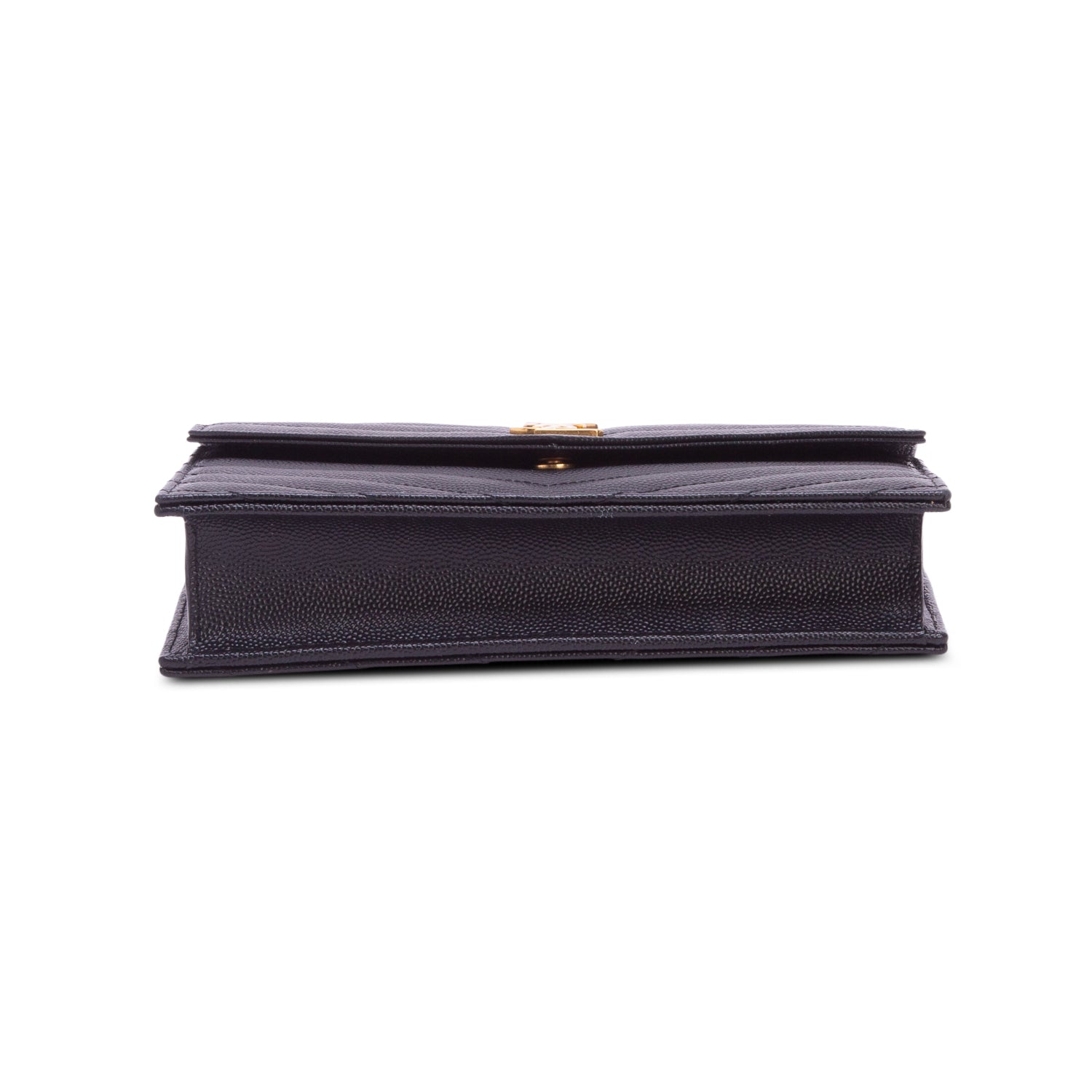 Saint Laurent 2025 Black Grain De Poudre Chevron Cassandre Envelope Chain Wallet w/ Box