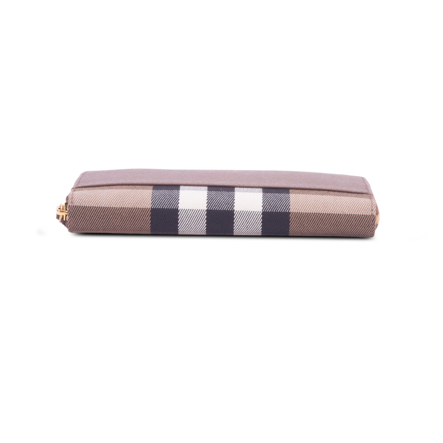 Burberry Large Check and Brown Leather Long Zip Wallet