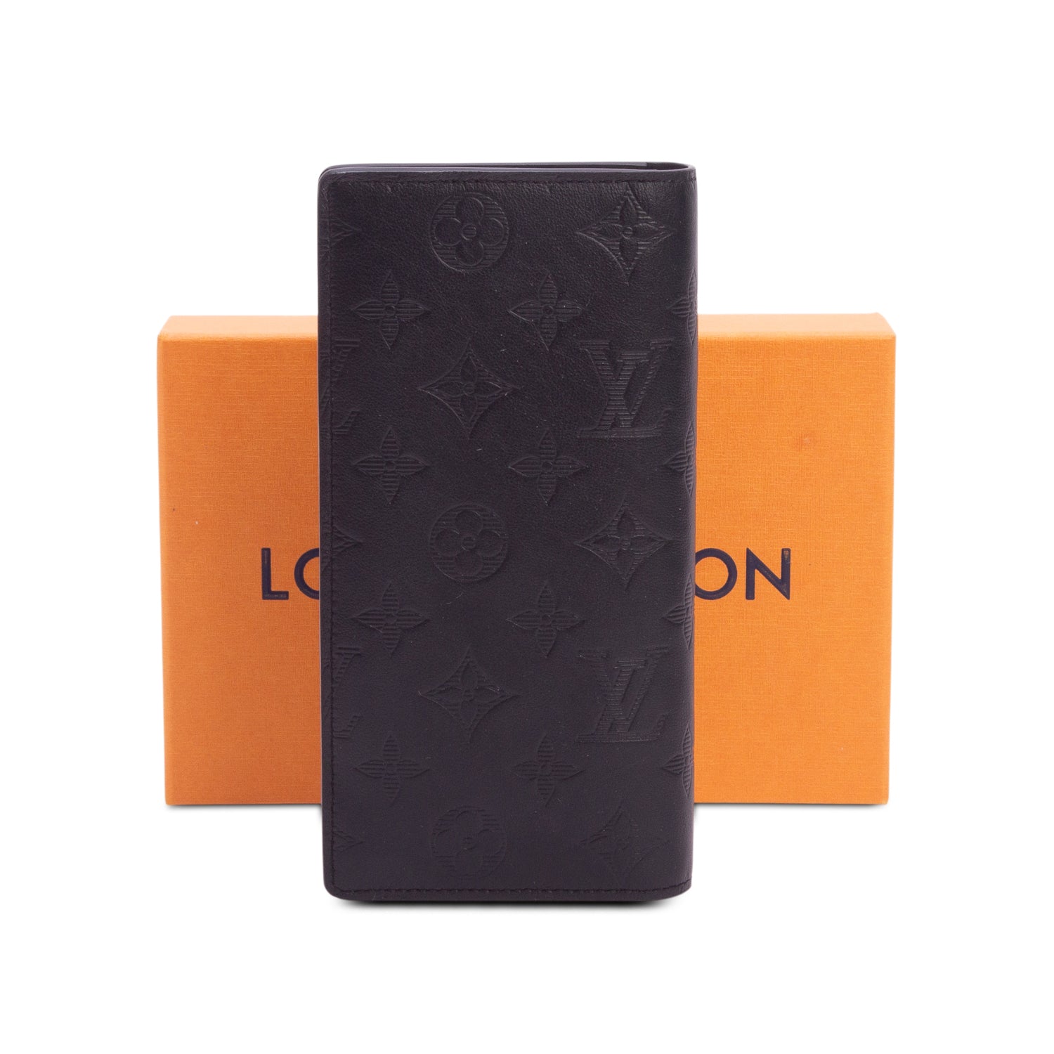 Louis Vuitton Black Monogram Shadow Leather Brazza Wallet w/ Box