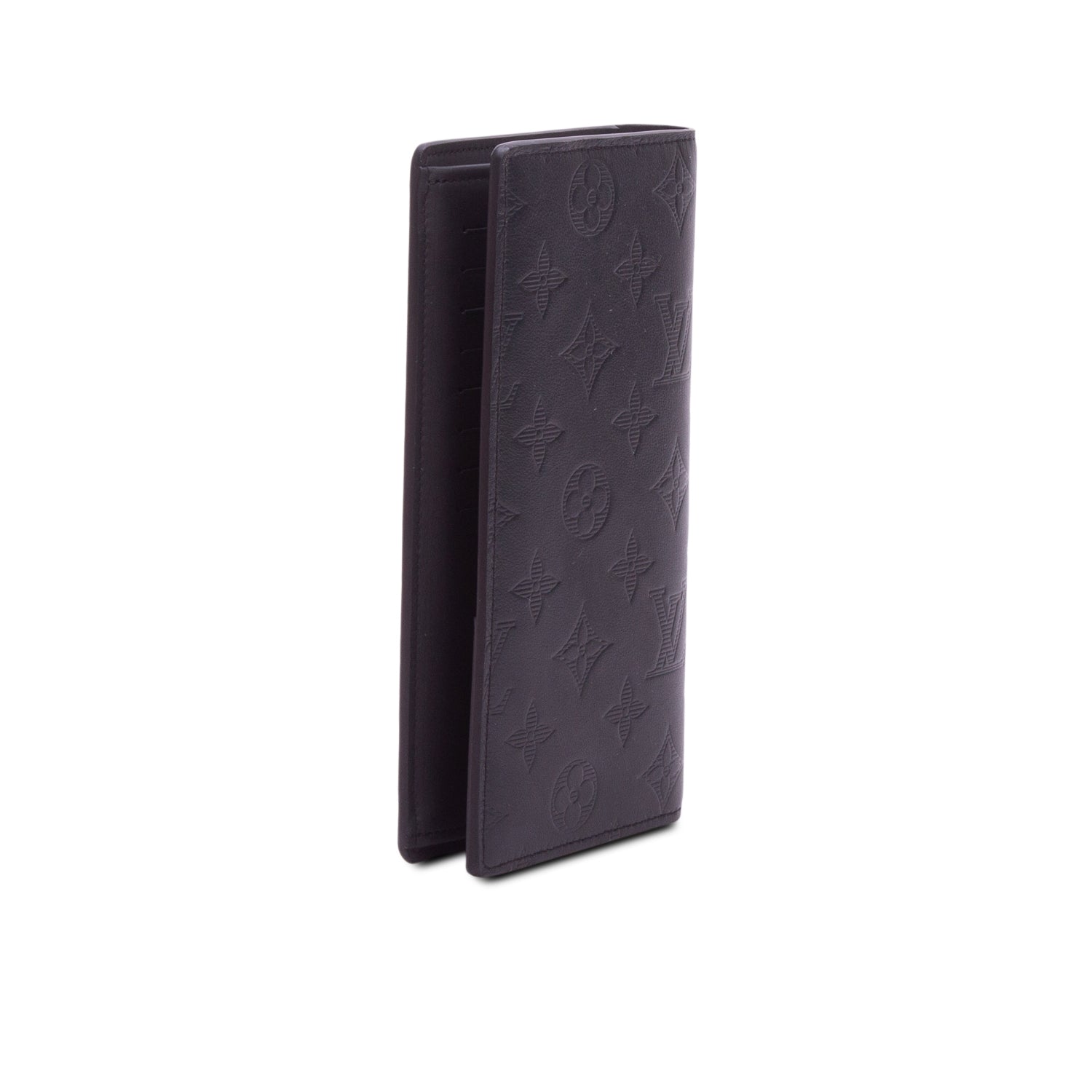 Louis Vuitton Black Monogram Shadow Leather Brazza Wallet w/ Box