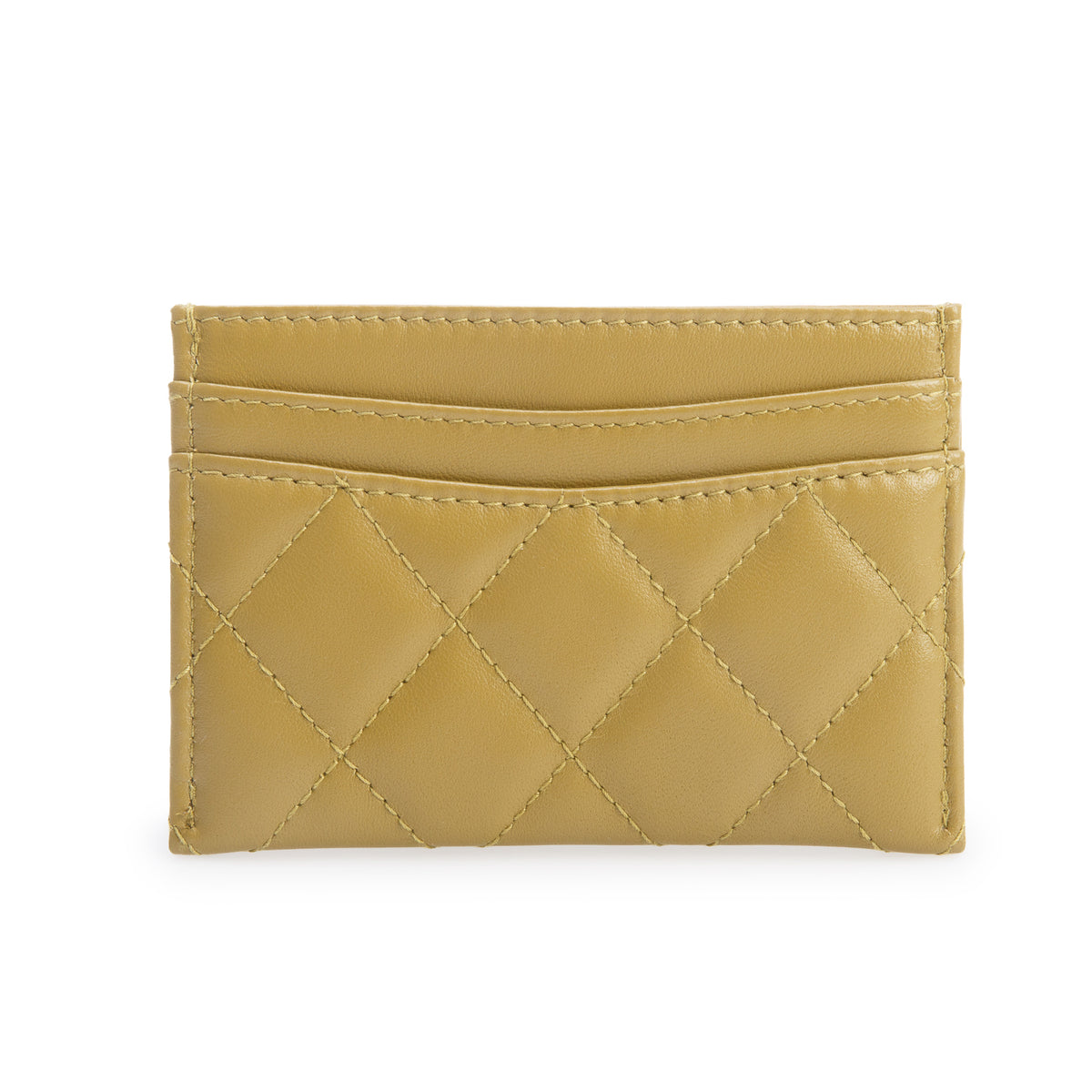 Chanel Green Quilted Lambskin Leather Classic Card Holder w/ Box
