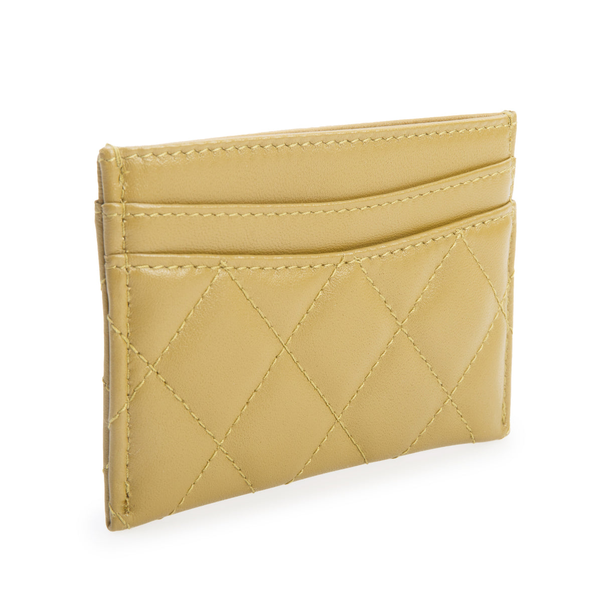 Chanel Green Quilted Lambskin Leather Classic Card Holder w/ Box