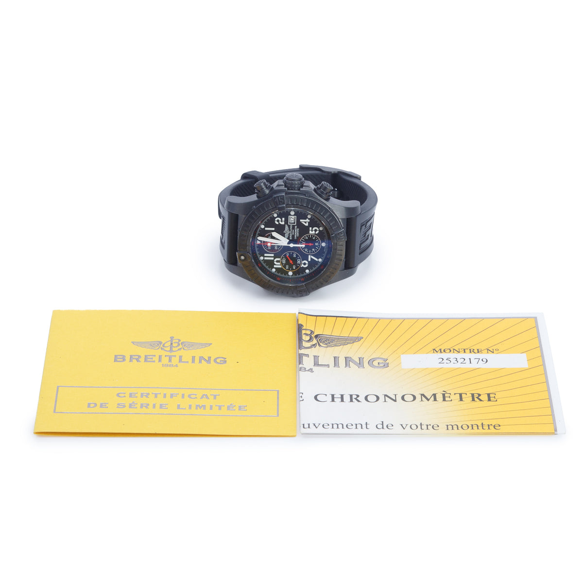 Breitling Limited Edition Black Stainless Steel Super Avenger 48 MM Automatic Chronograph Watch Black Dial M13370 w/ Papers