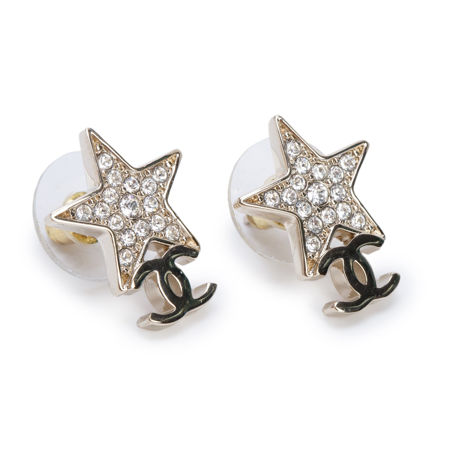 Chanel 2023 Gold Plated Strass Star CC stud Earrings w/ Box & Receipt