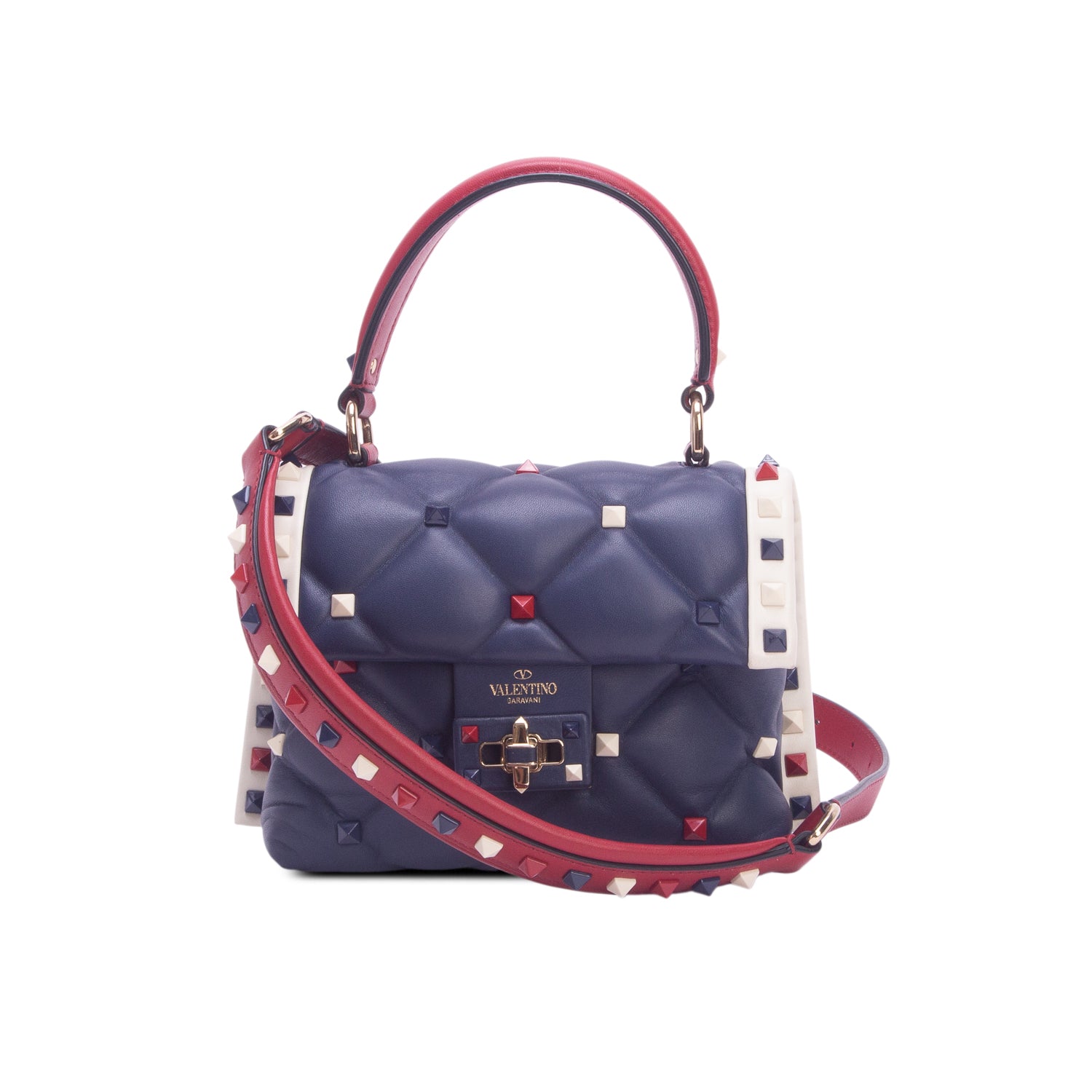 Valentino Navy Nappa Mini Candy Stud Top Handle Bag w/ Strap