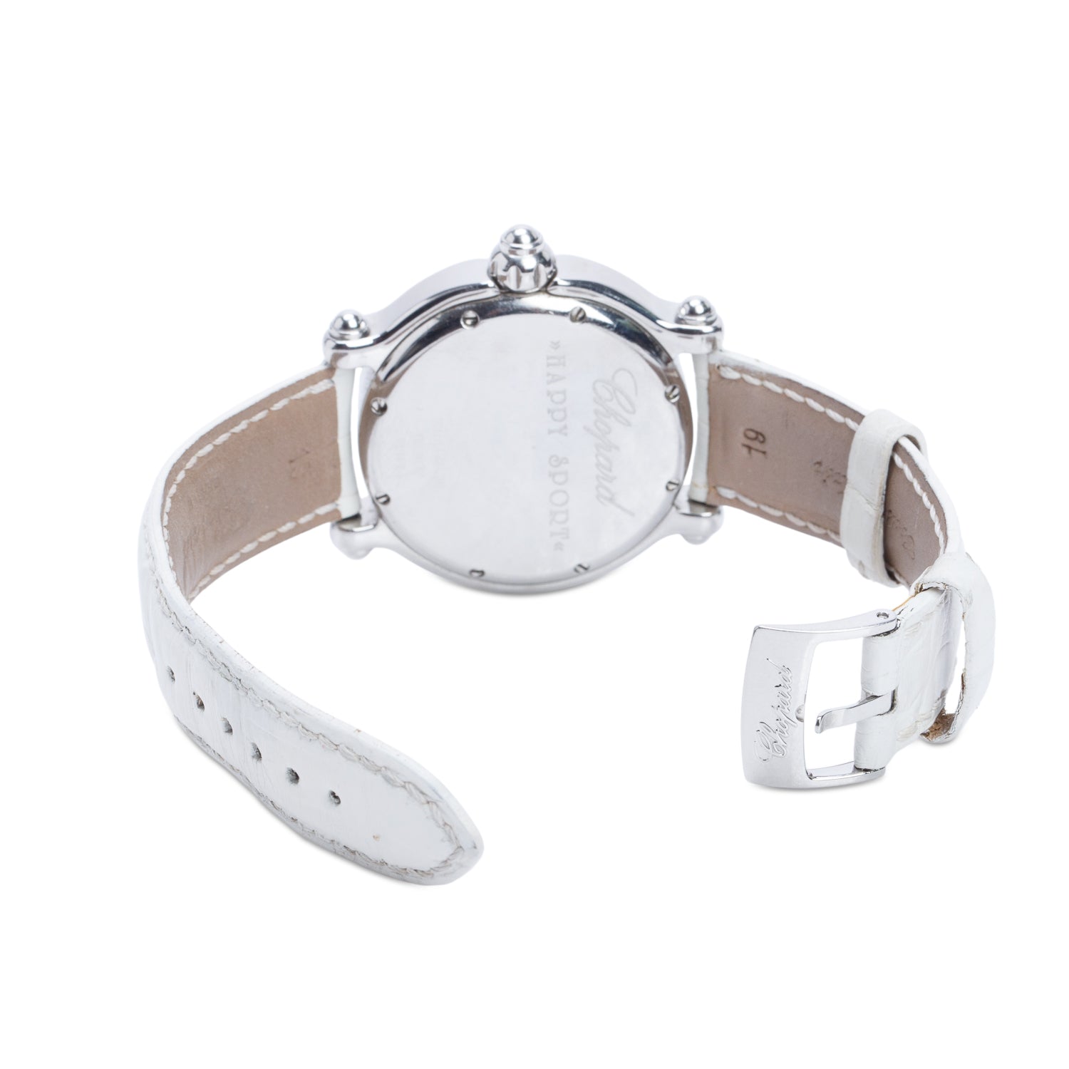 Chopard Stainless Steel & 18k White Gold Diamond Bezel Happy Sport Floating Diamond & Horseshoe 38 MM Quartz Watch Mother of Pearl Dial w/ Box, Extra Straps & Papers