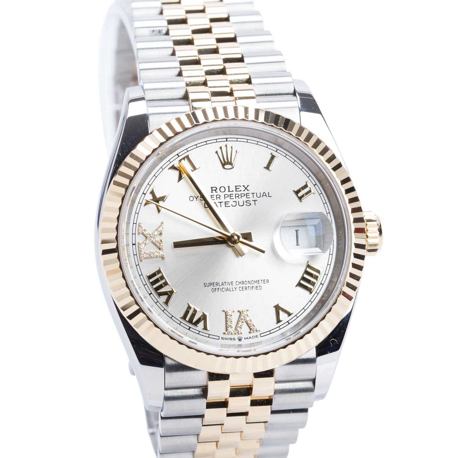 Rolex 2025 Stainless Steel & 18k Yellow Gold Datejust 36 MM Automatic Watch Silver Roman Numeral Diamond Dial 126233 w/ Box & Papers