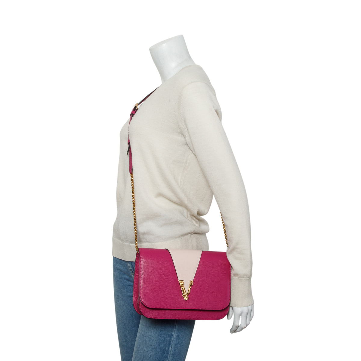 Versace Pink Calfskin Virtus Crossbody Bag