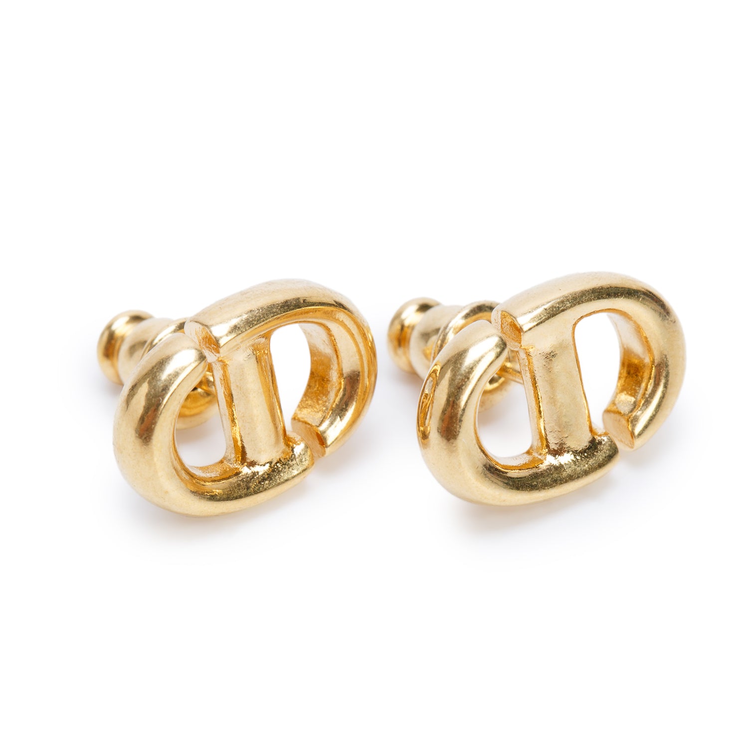 Christian Dior Gold-Tone Metal Petit CD Stud Earrings w/ Box