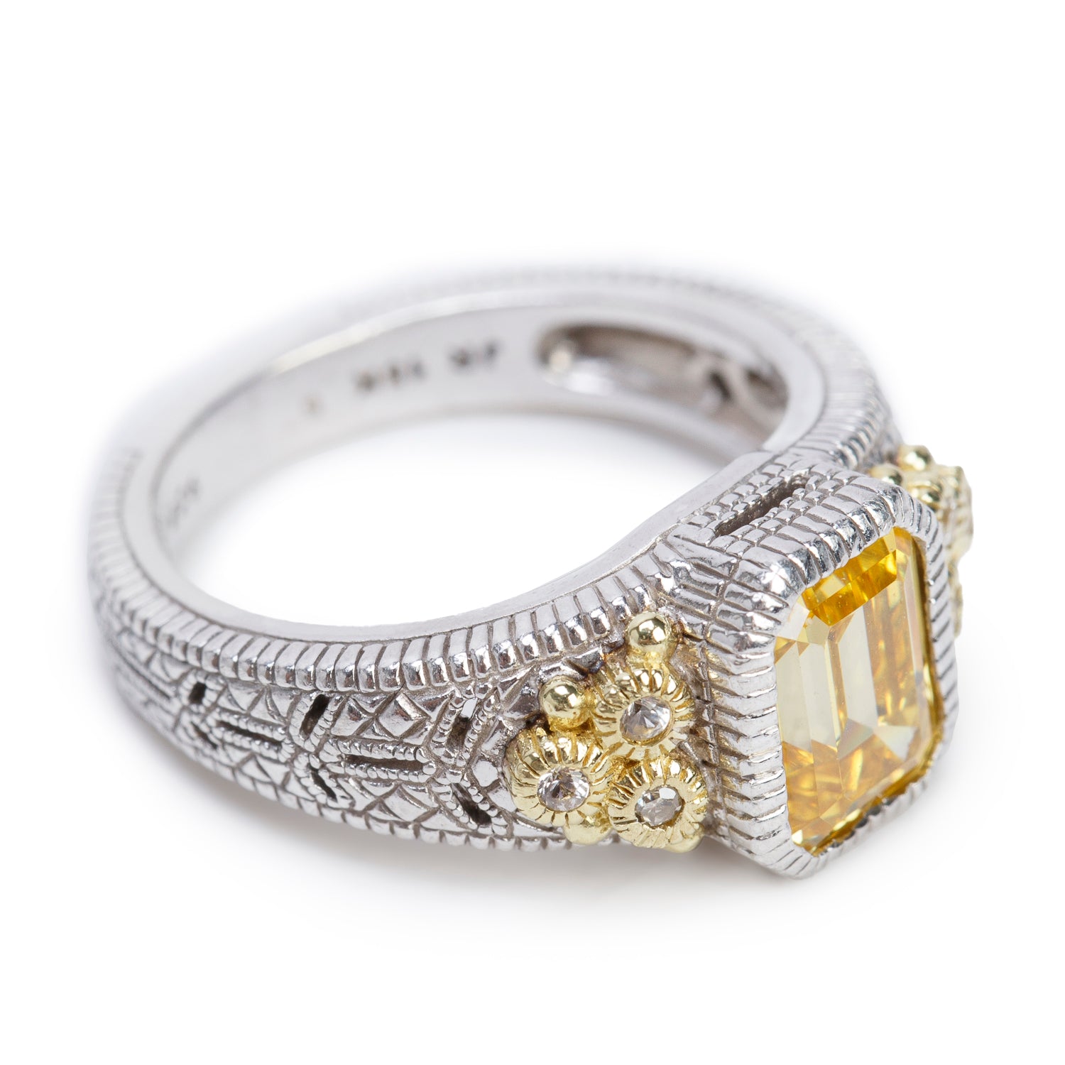 Judith Ripka Sterling Silver & 18k Yellow Gold Canary Crystal and Diamond Cocktail Ring, Size 5.75