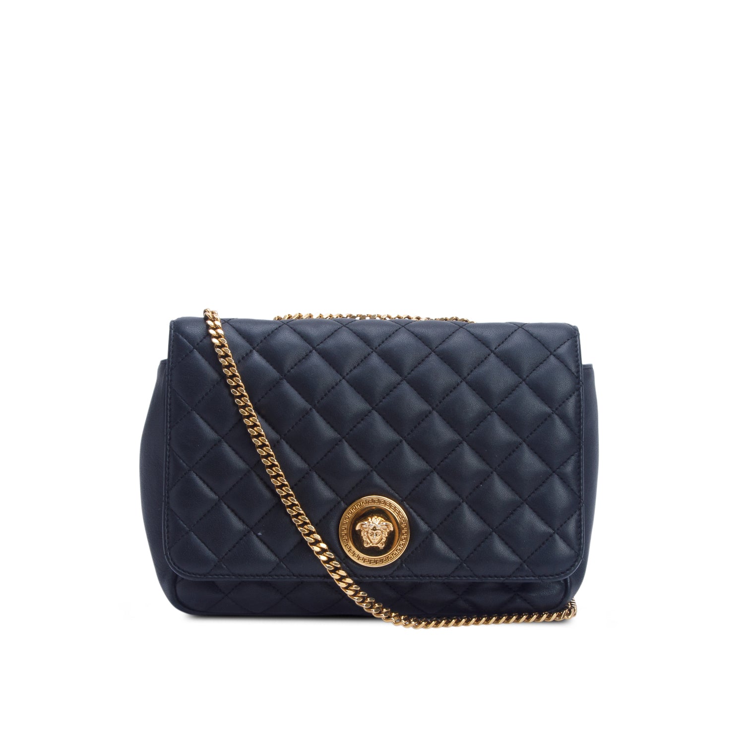 Versace Black Nappa Quilted Leather La Medusa Chain Shoulder Bag