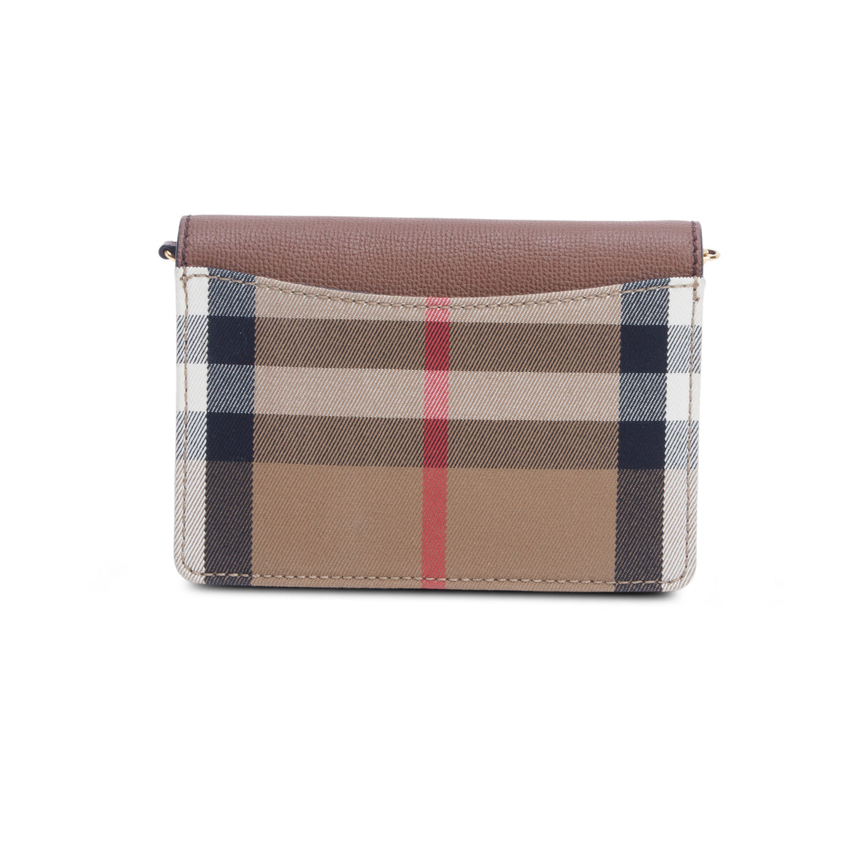 Burberry Brown Grained Calfskin House Check Tartan Mix Hampshire Wallet On Chain