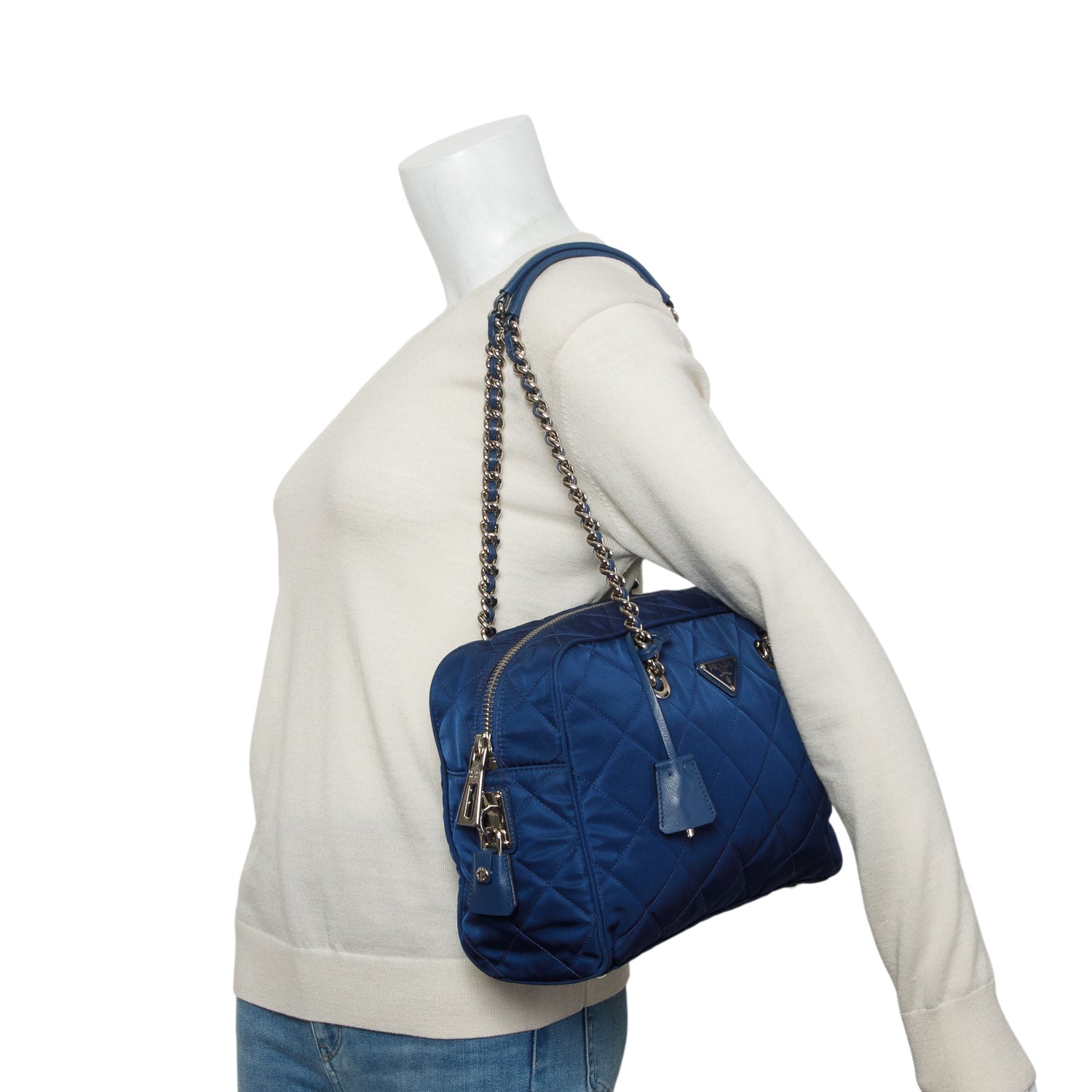 Prada Blue Tessuto Impuntu Quilted Tote