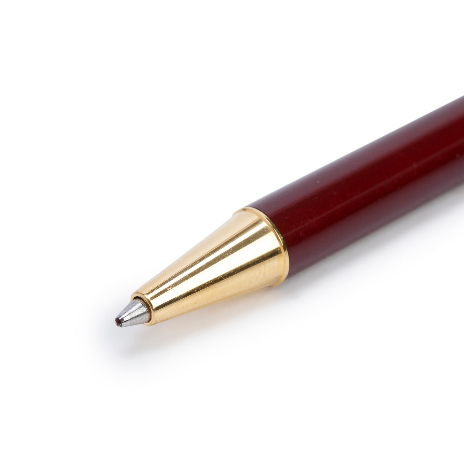 Cartier Gold-Plated Burgundy Lacquer Santos De Cartier Ballpoint Pen w/ Box