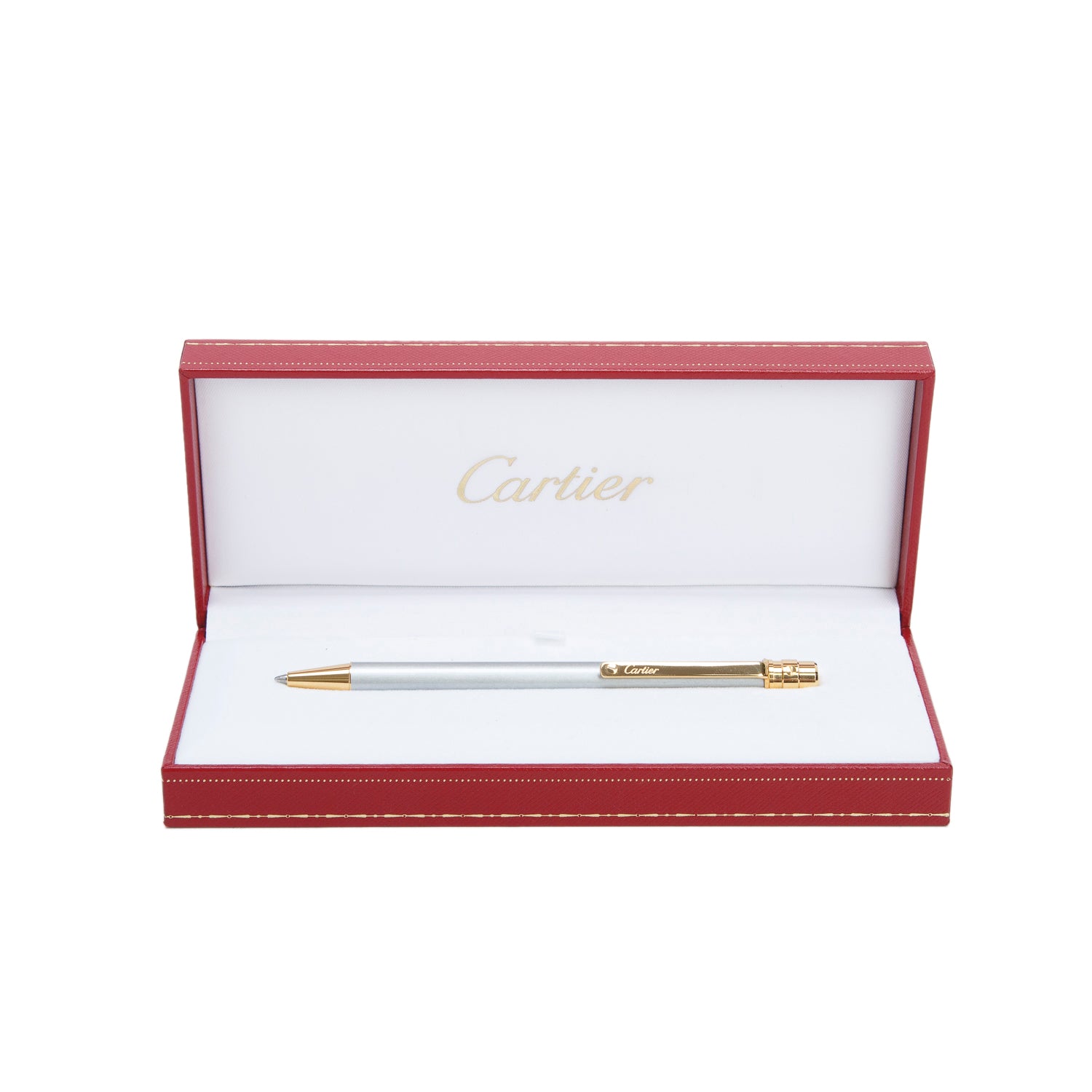 Cartier Palladium & Gold-Plated Santos De Cartier Ballpoint Pen w/ Box