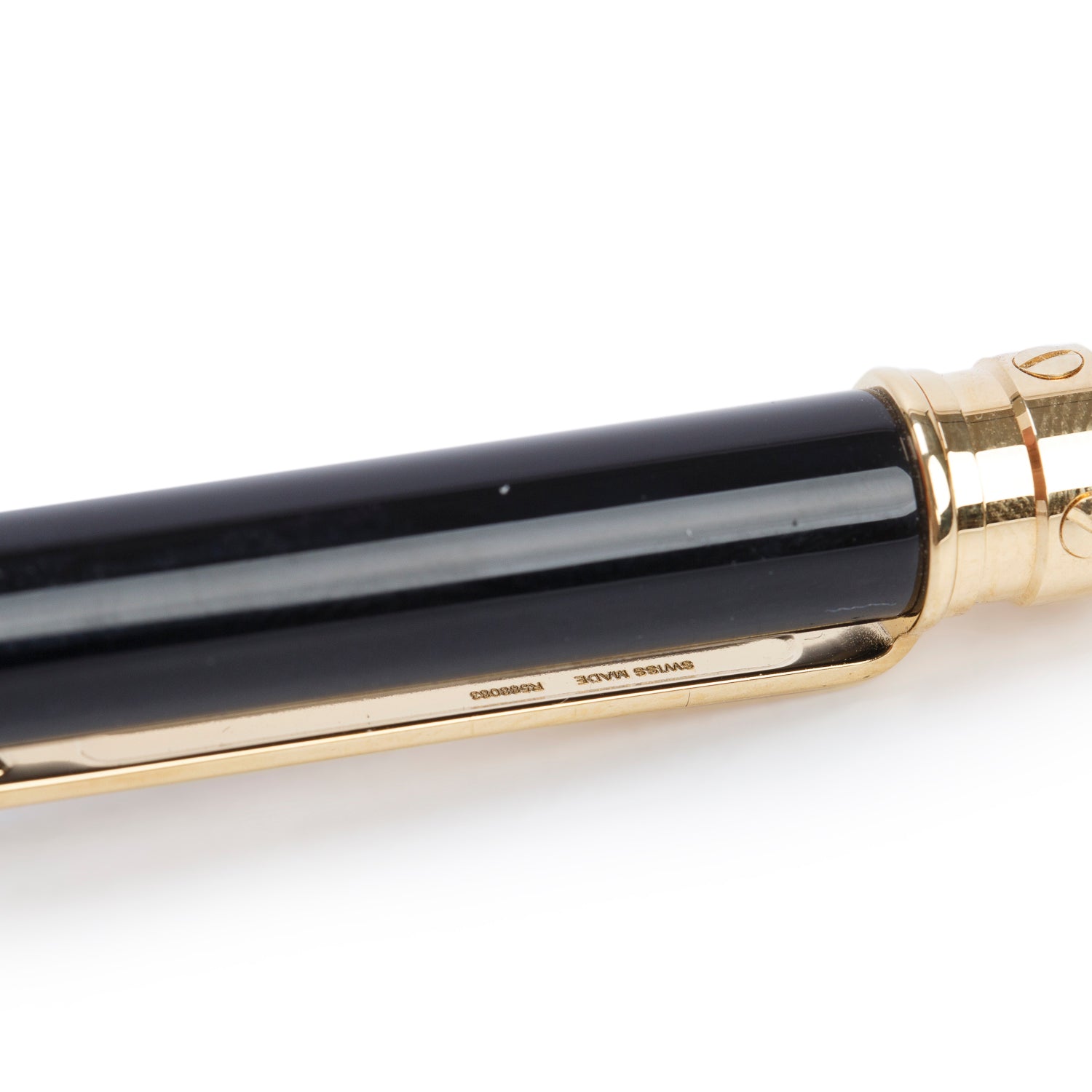 Cartier Gold-Plated Black Lacquer Santos De Cartier Ballpoint Pen, Small Model w/ Box