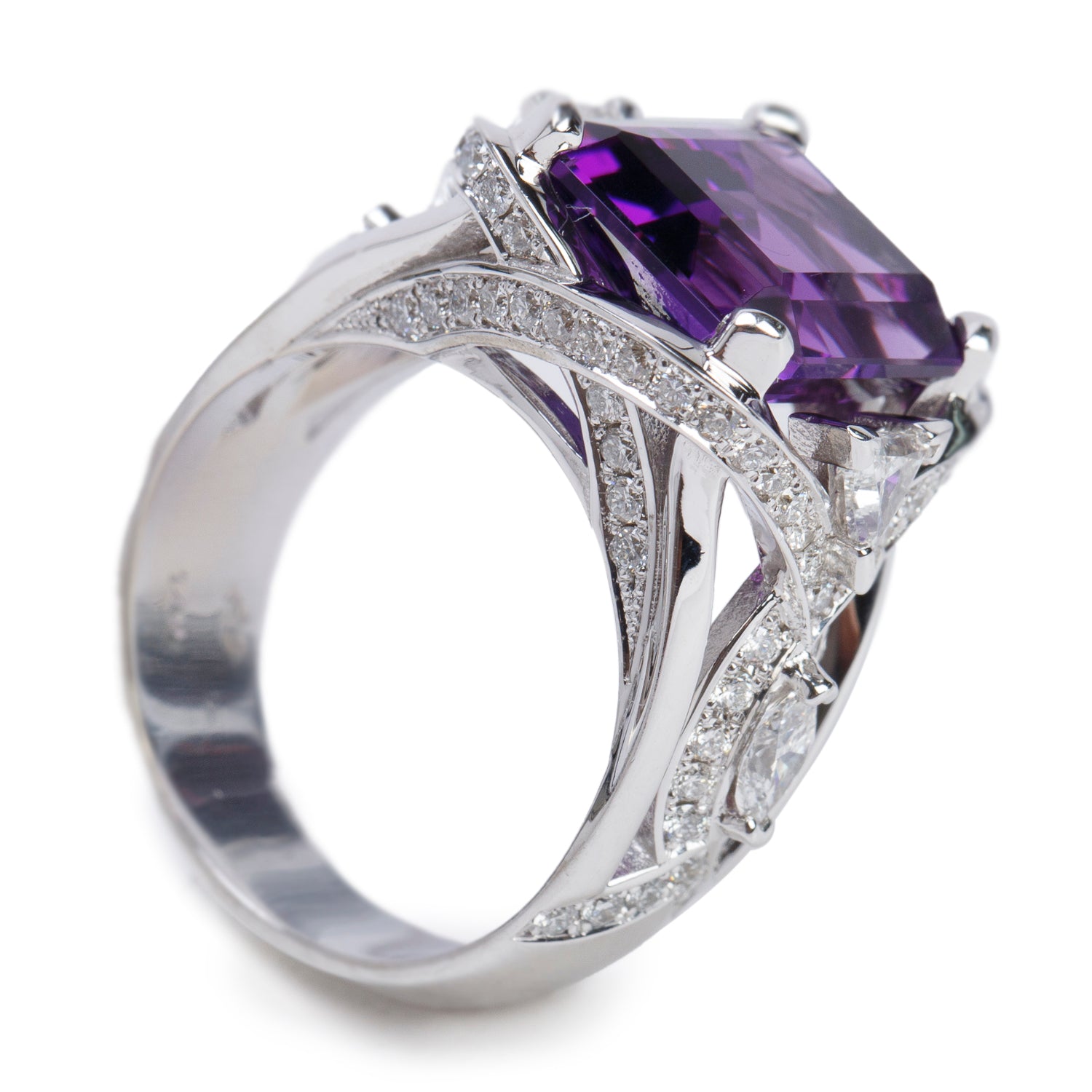 14k White Gold Amethyst & Diamond Ring, Size 7.5