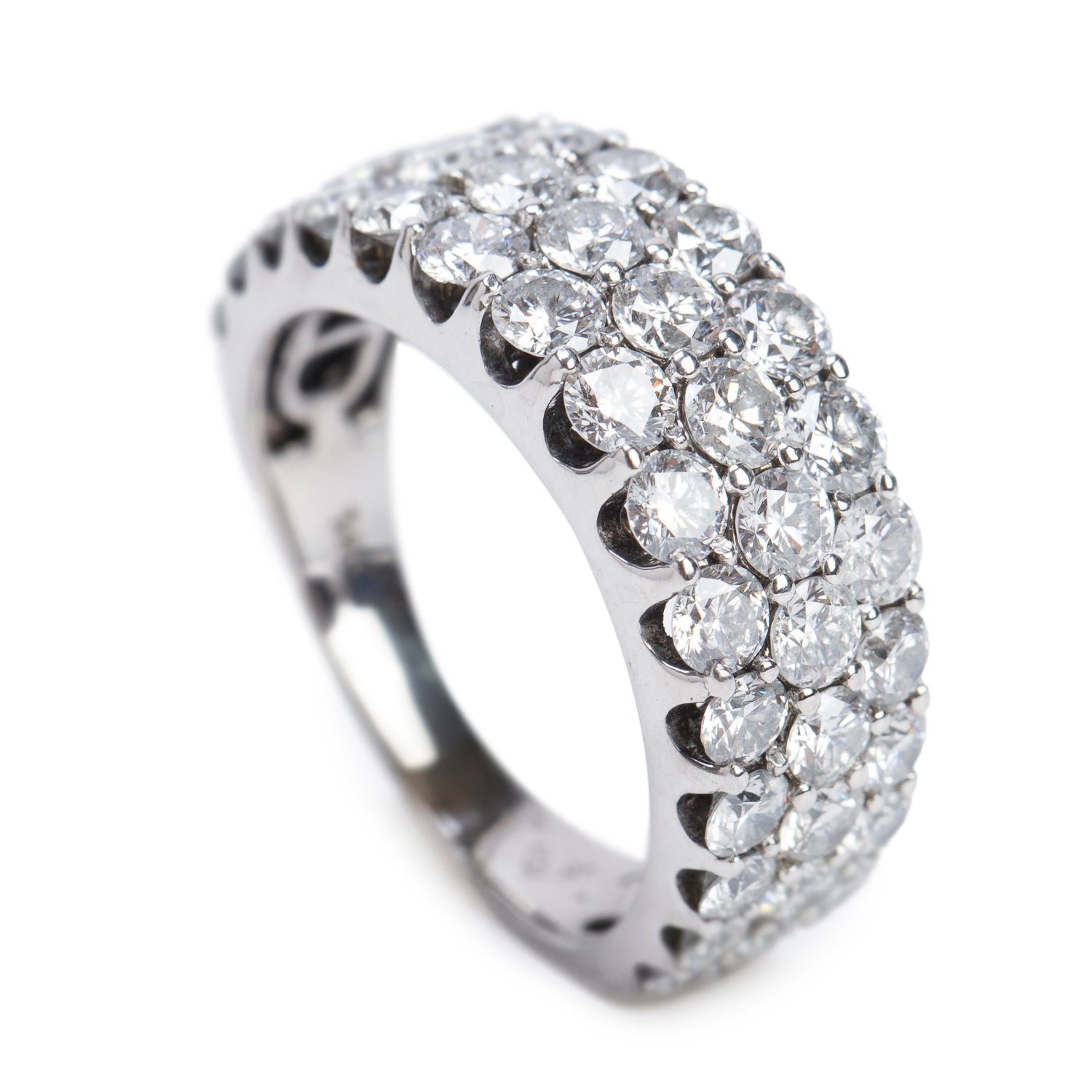 14k White Gold 2.30 tcw. Three-Row Diamond Band Ring, Size 5