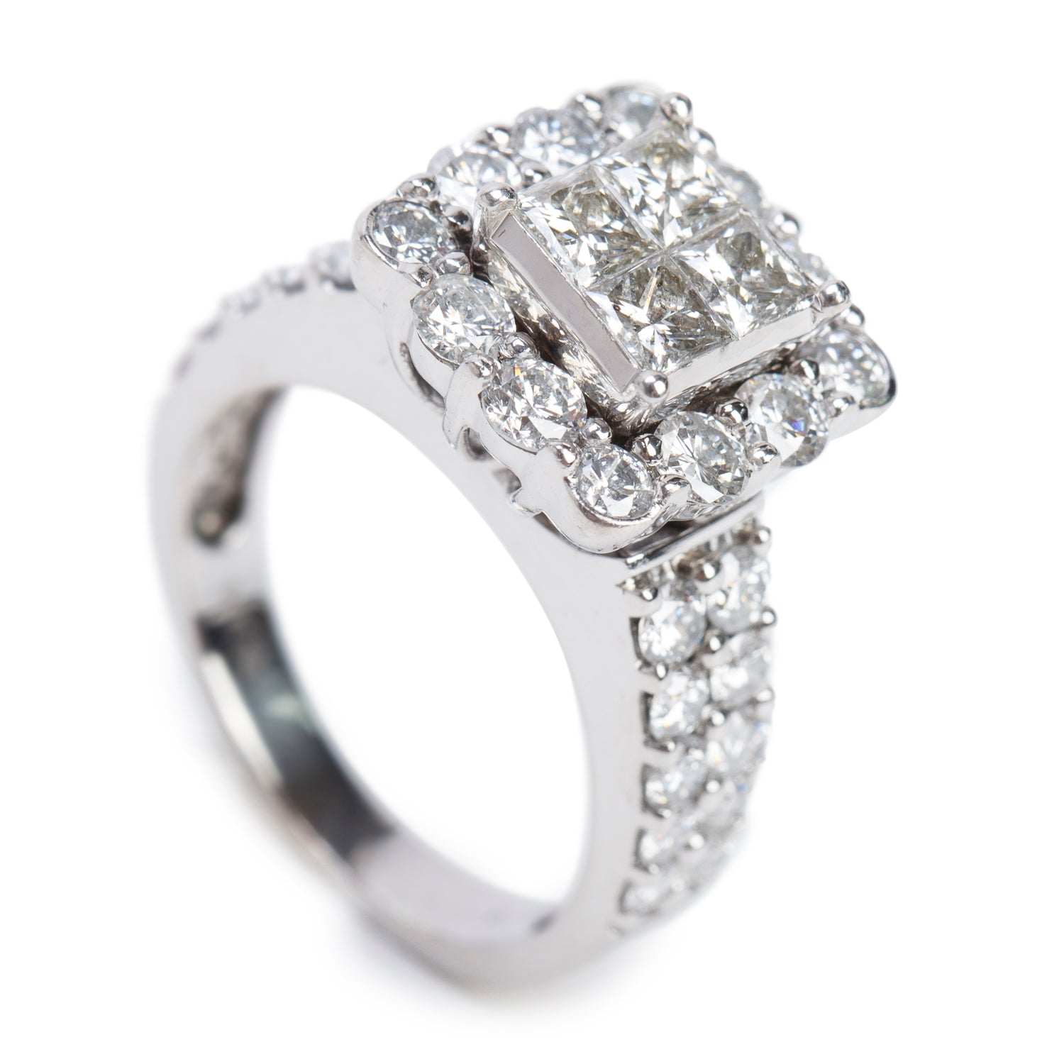 14k White Gold 3.00 tcw. Cluster Diamond Engagement Ring, Size 7.25