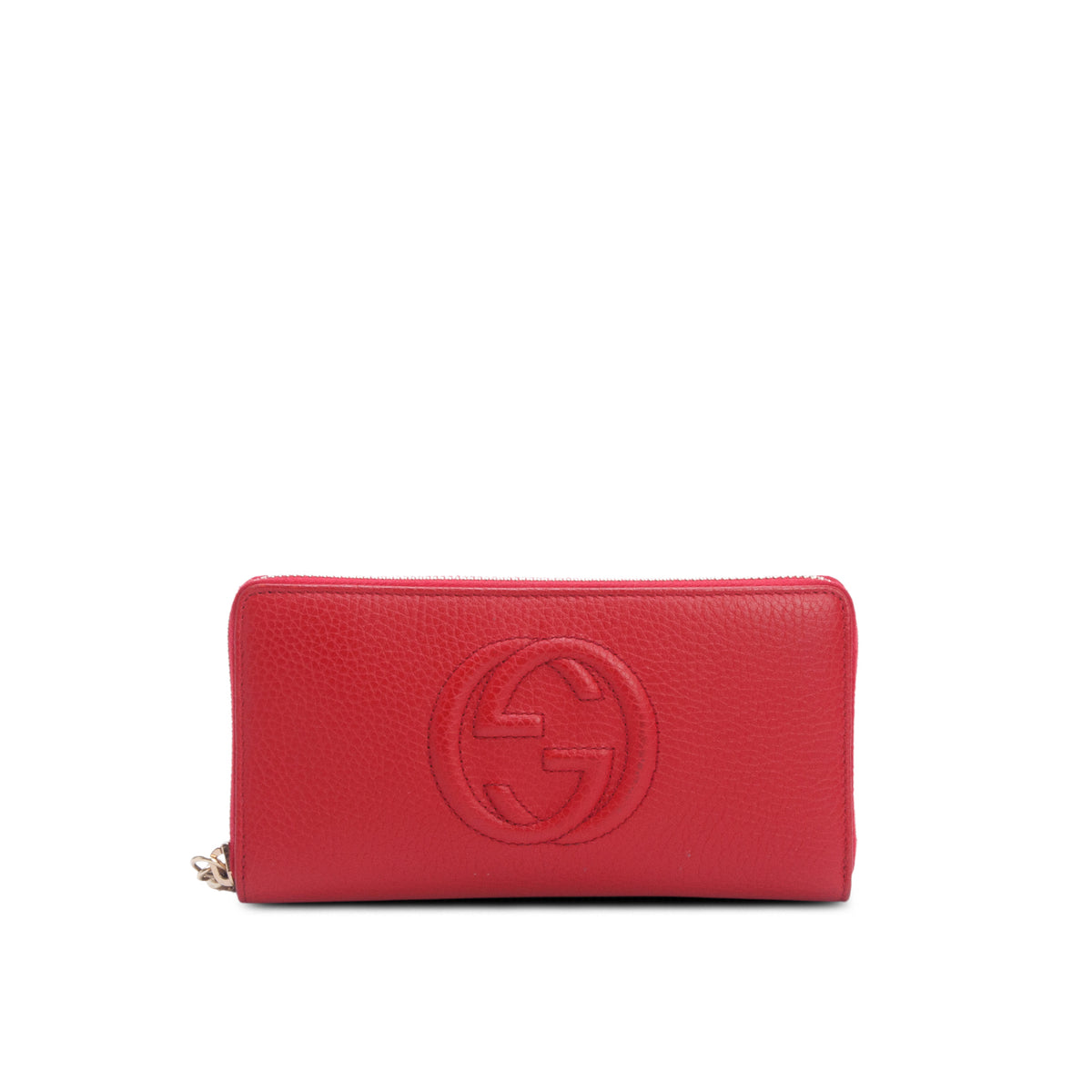 Gucci Red Pebbled Calfskin Soho Zip Around Wallet w/ Box
