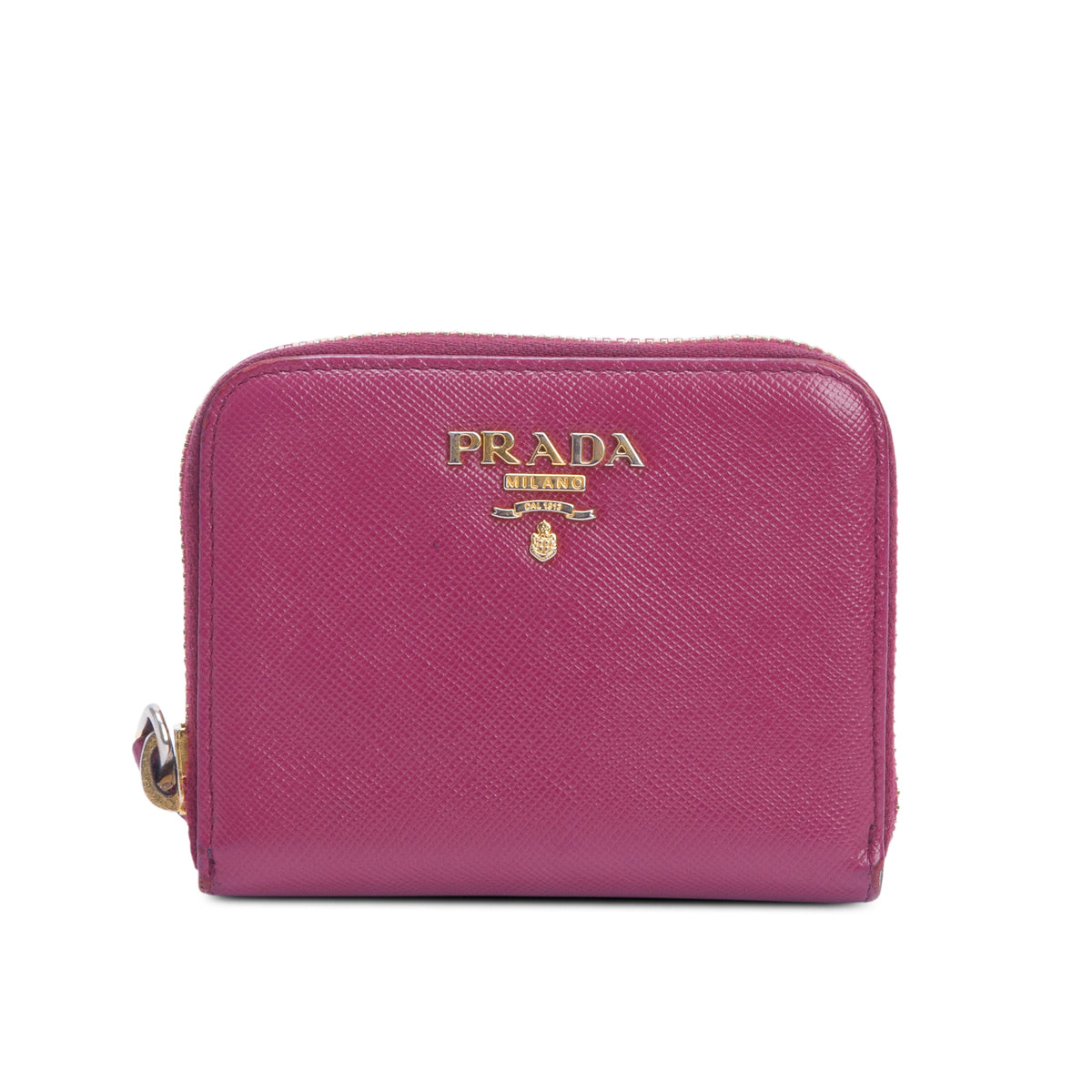 Prada Pink Saffiano Compact Zip Around Wallet