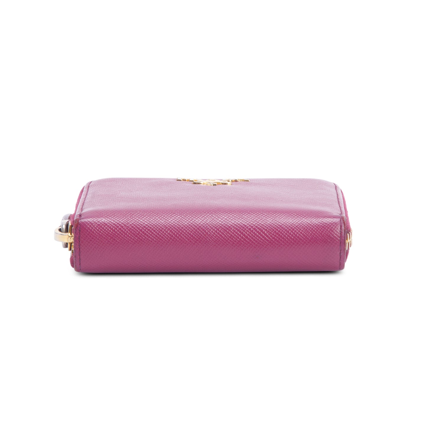 Prada Pink Saffiano Compact Zip Around Wallet