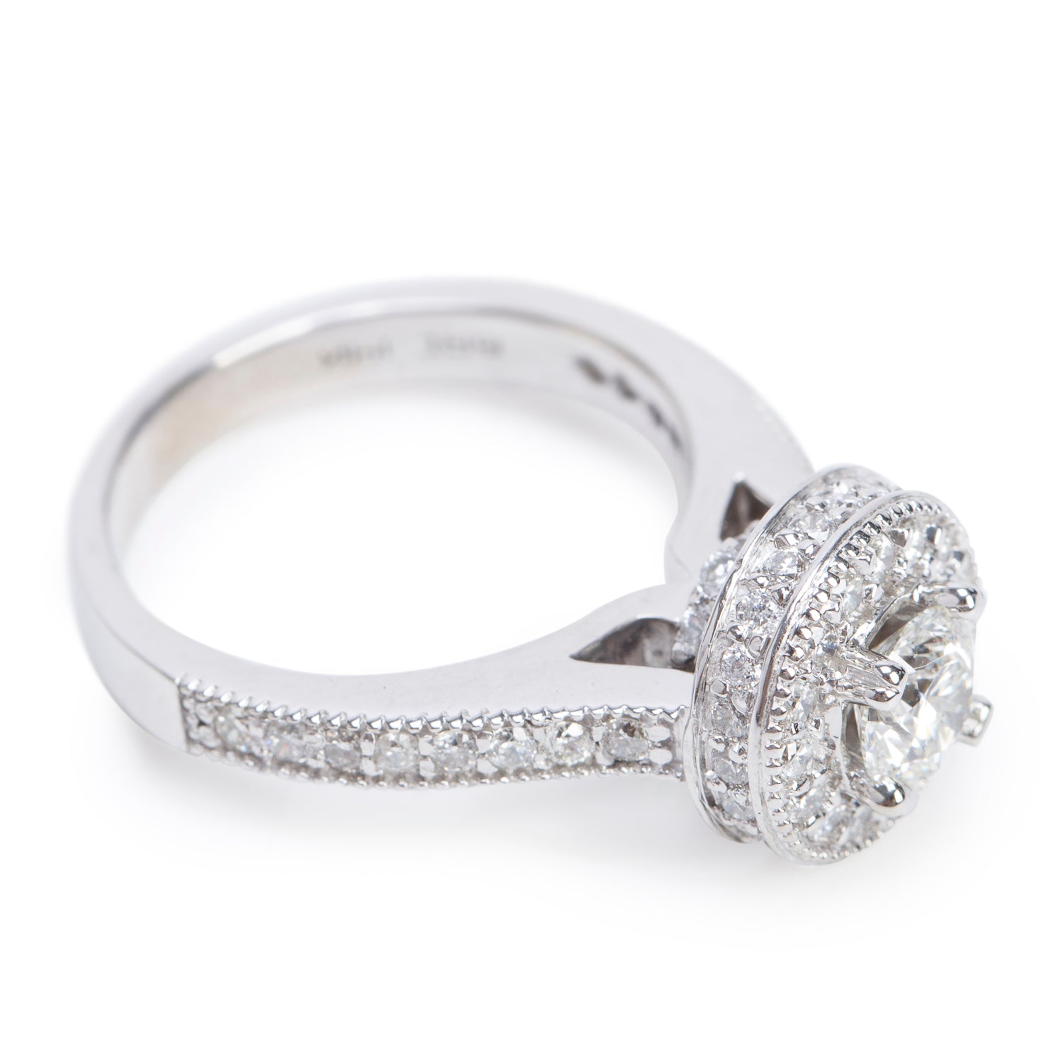 14k White Gold 0.60 ct. Round Cut Diamond Halo Top Engagement Ring, Size 6.75